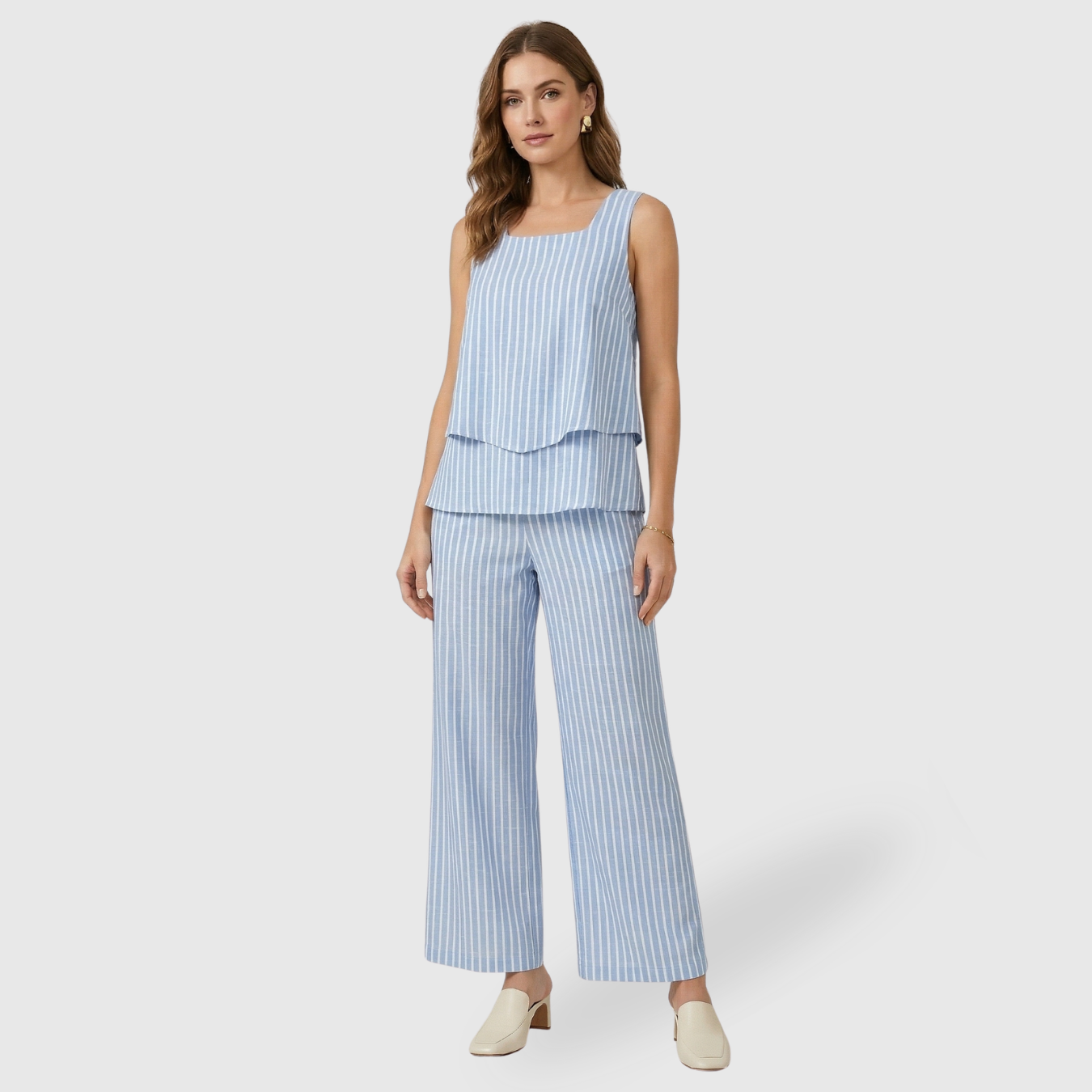 Ensemble femme deux pièces pantalon et top coupe fluide taille haute