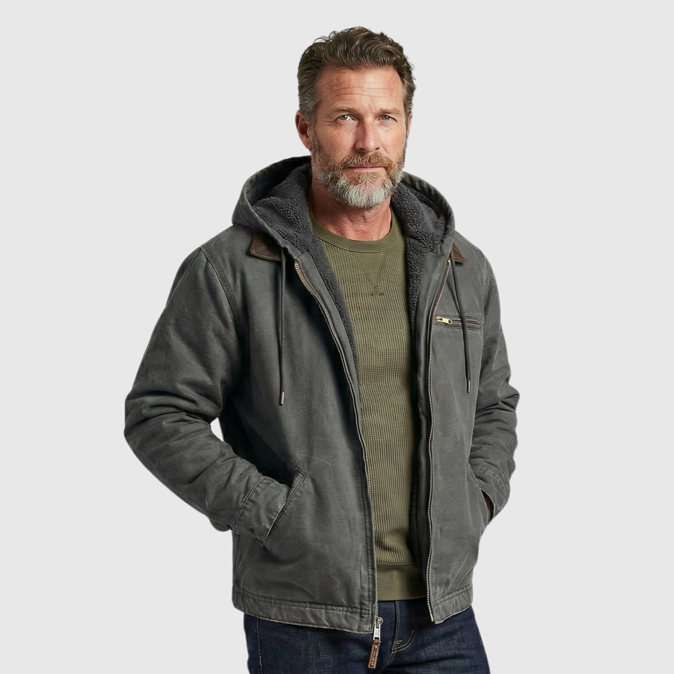 Veste polaire homme à capuche zippée manches longues coupe chaude