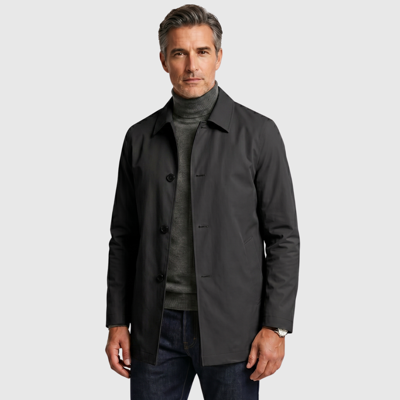 Trench coat homme mi-long fermeture boutonnée coupe droite