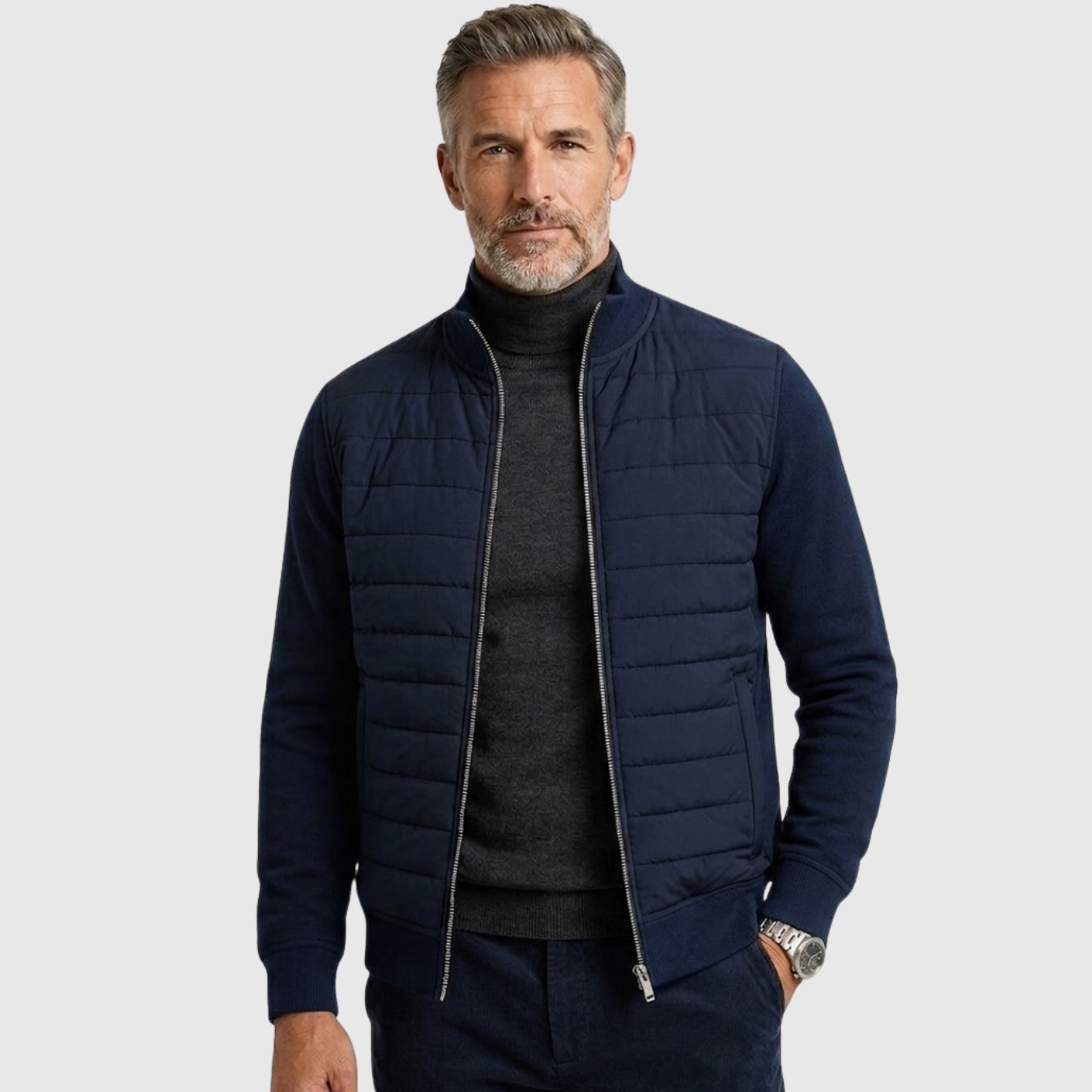 Veste homme matelassée hybride manches maille fermeture zippée