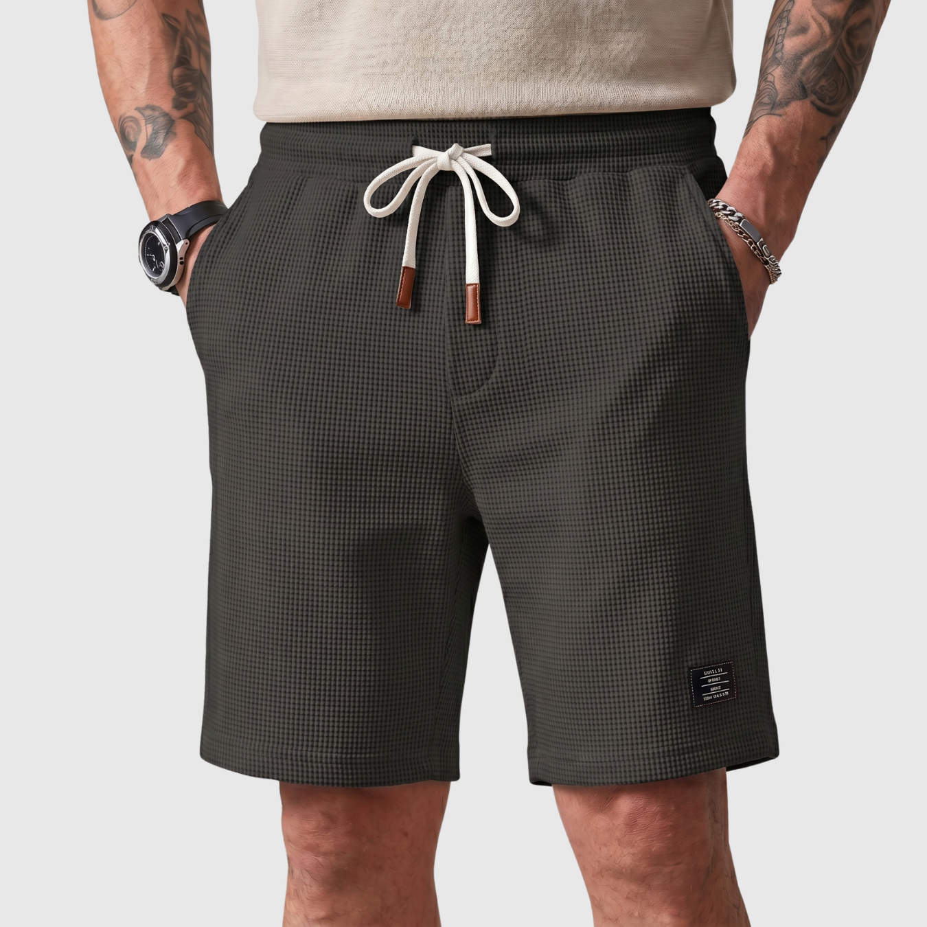 Short homme décontracté taille élastique à cordon coupe droite