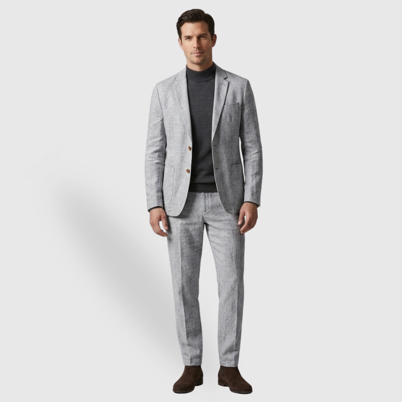Costume homme lin mélangé coupe décontractée veste et pantalon