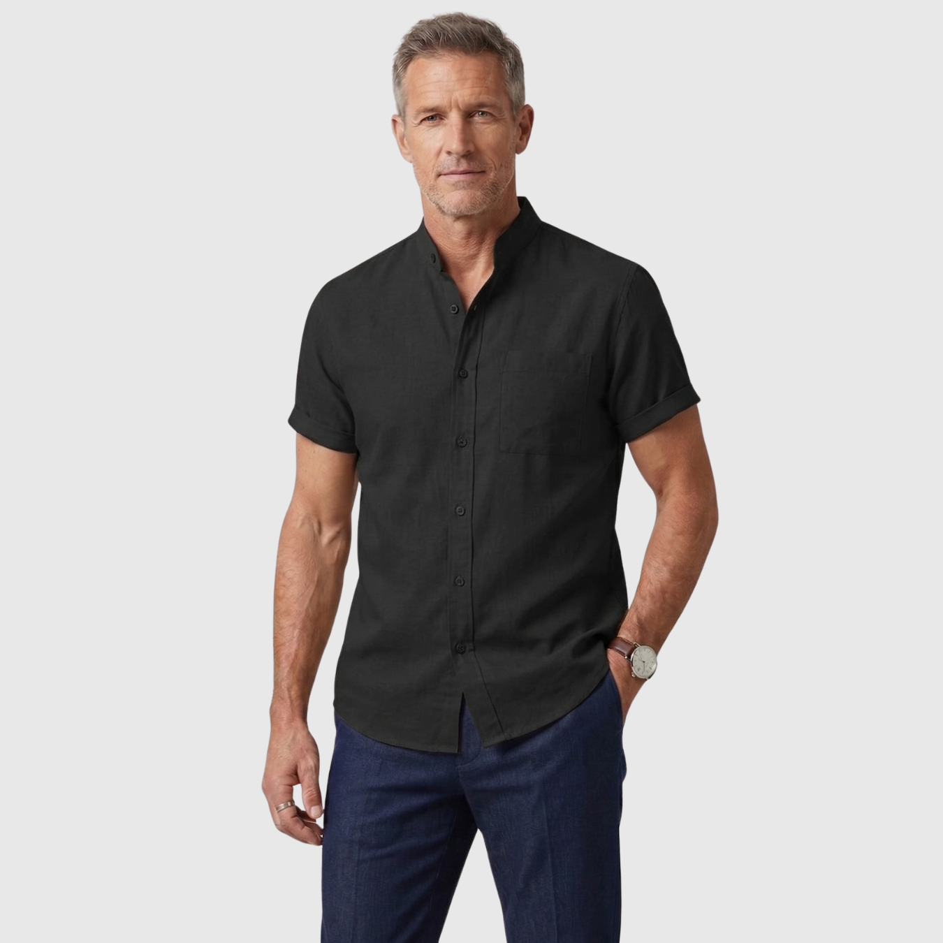 Chemise homme manches courtes coton col classique coupe décontractée