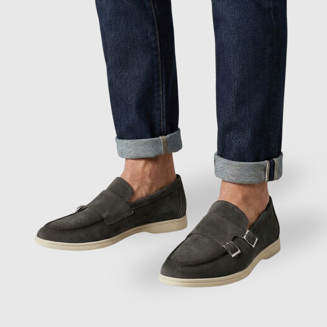 Mocassins homme monk strap en daim slip-on double boucle