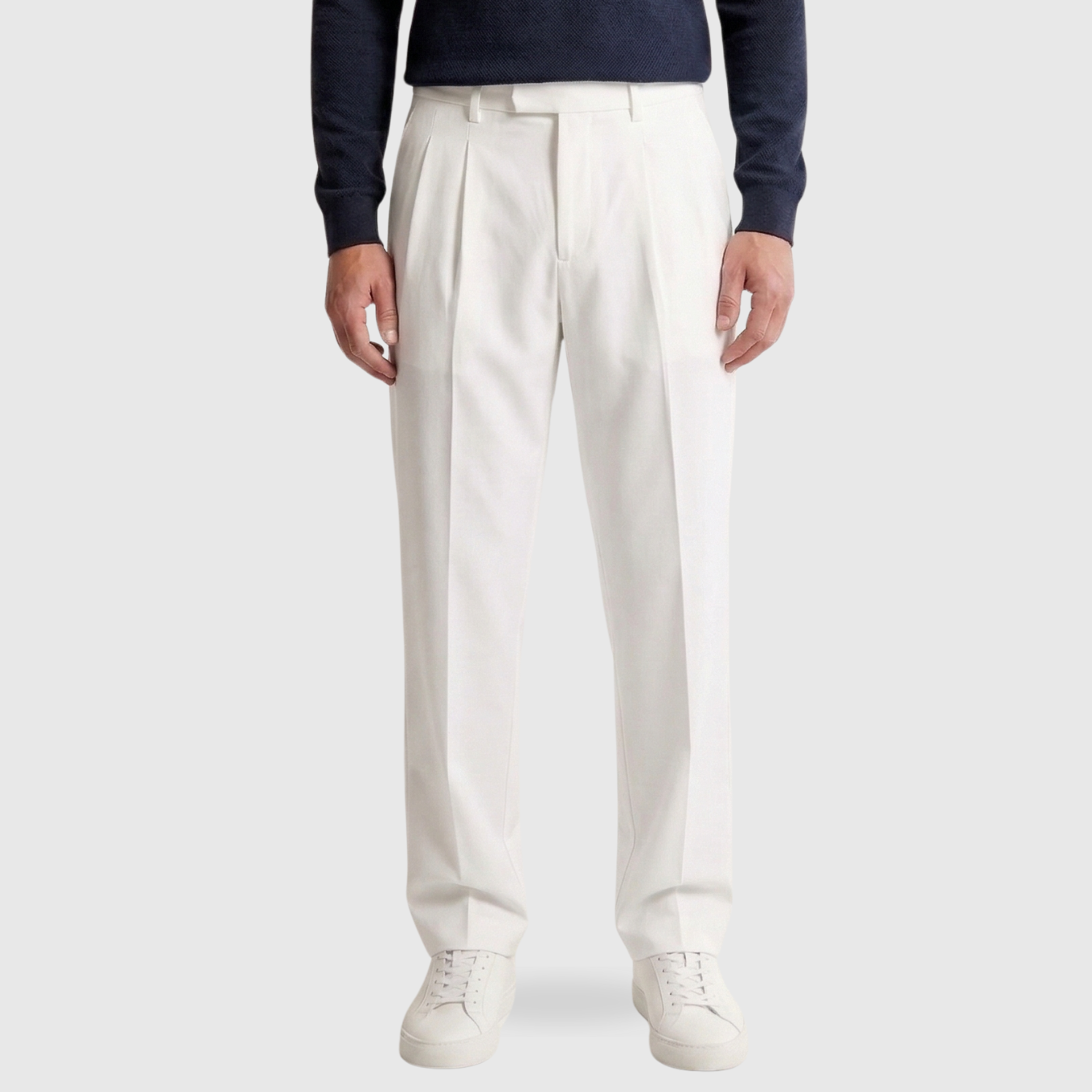 Pantalon large homme taille haute coupe droite fermeture bouton zip