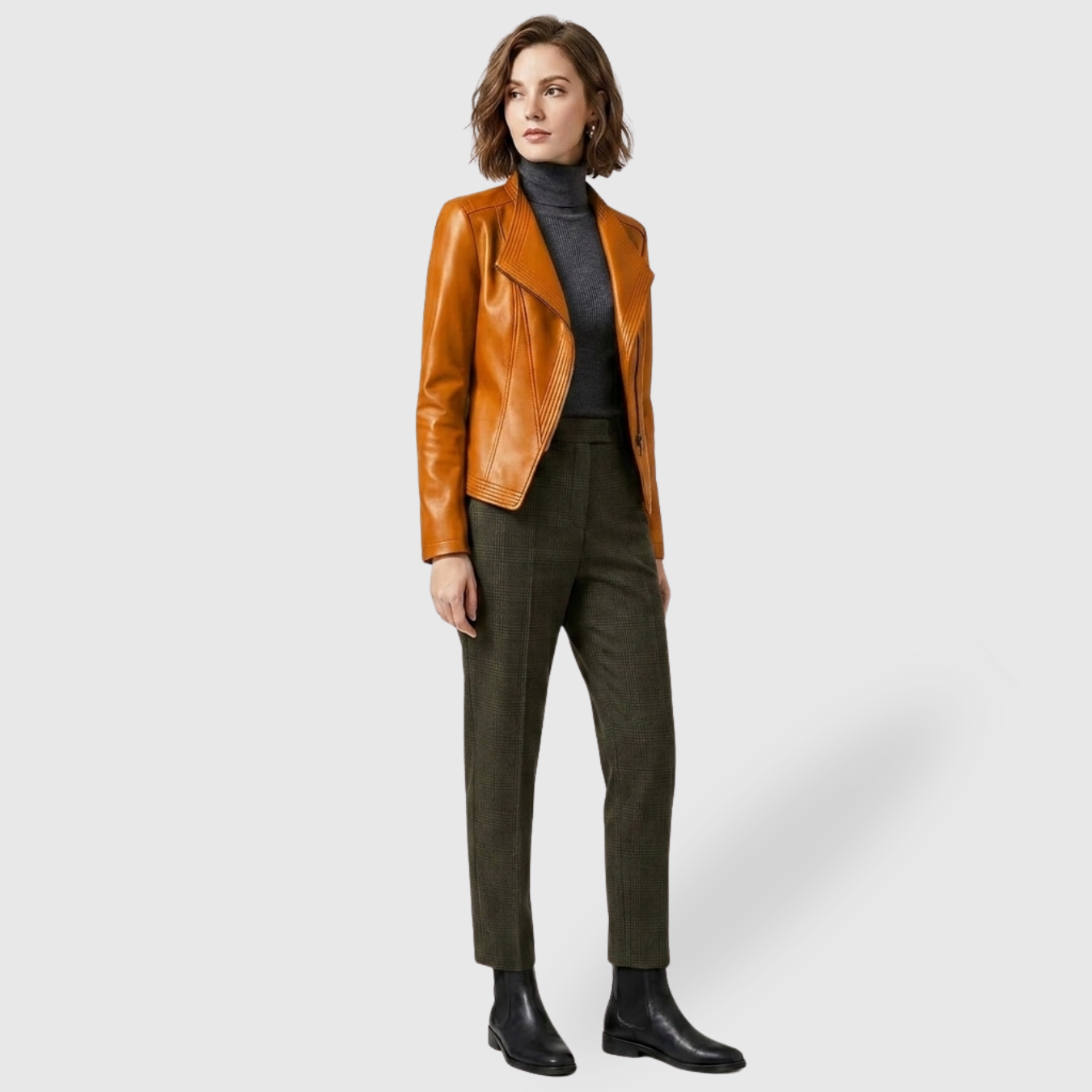 Veste femme simili cuir fermeture zippée coupe ajustée col large