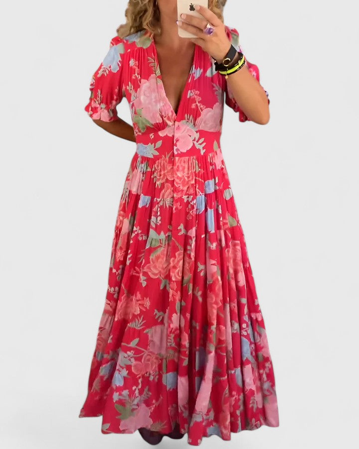 Robe mi-longue femme imprimé floral été casual