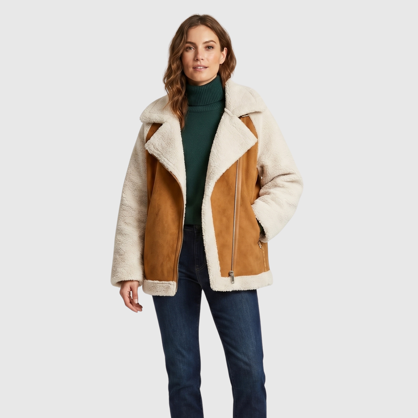 Manteau femme fausse fourrure effet peau lainée coupe oversize