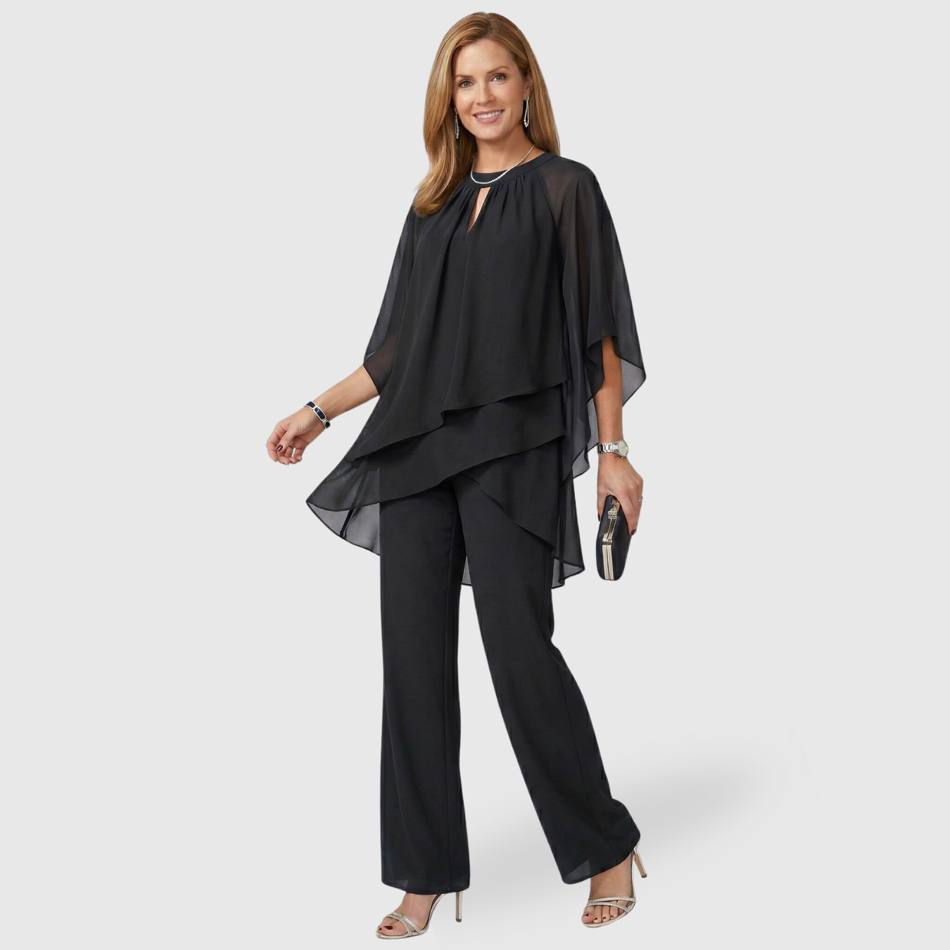 Ensemble pantalon femme habillé mousseline coupe fluide élégant