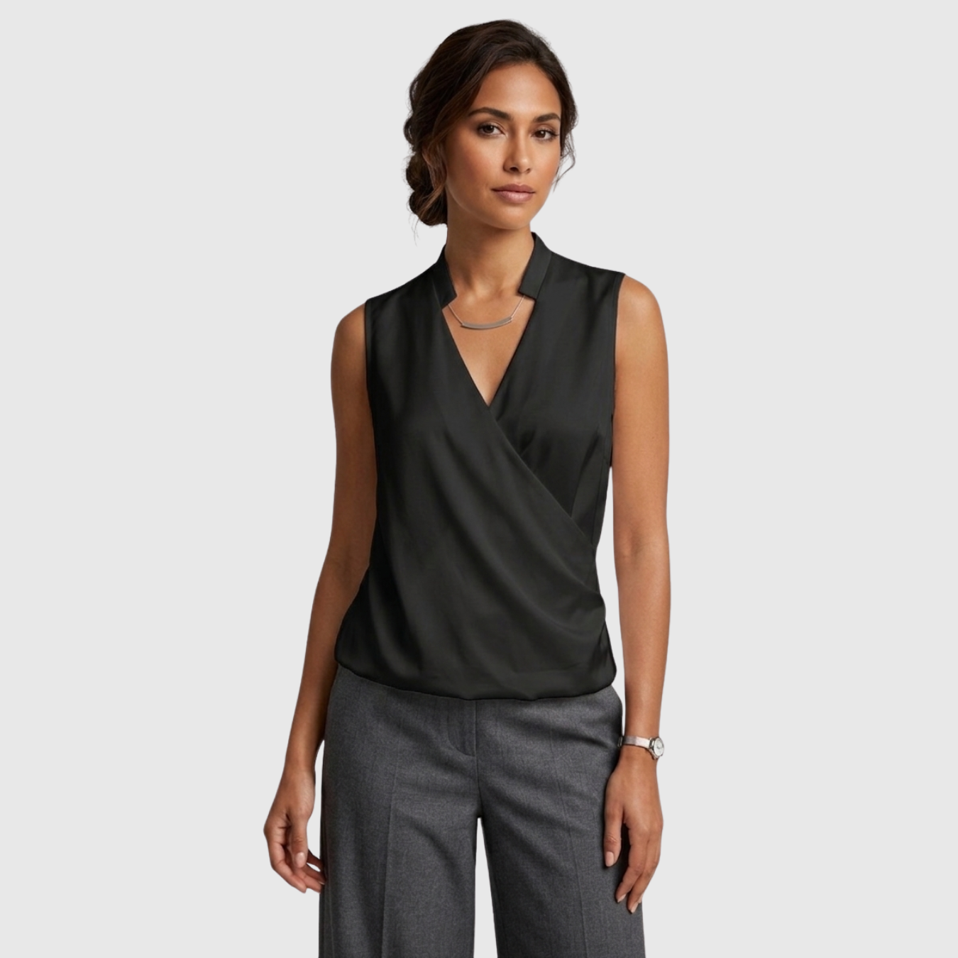 Blouse femme cache-cœur sans manches col V coupe fluide