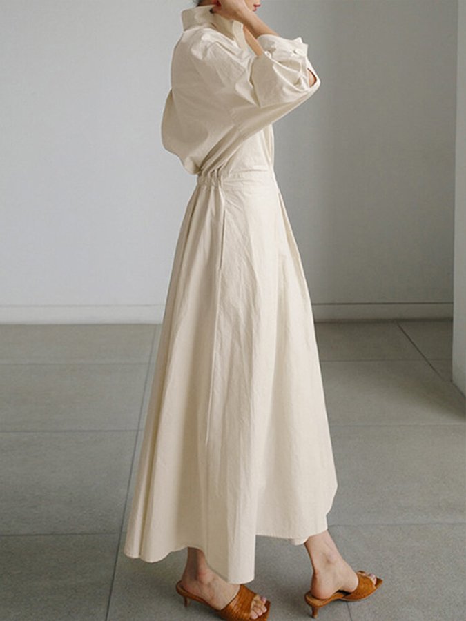 Robe Chemise Longue Femme Ceinturée Col Événement Élégant