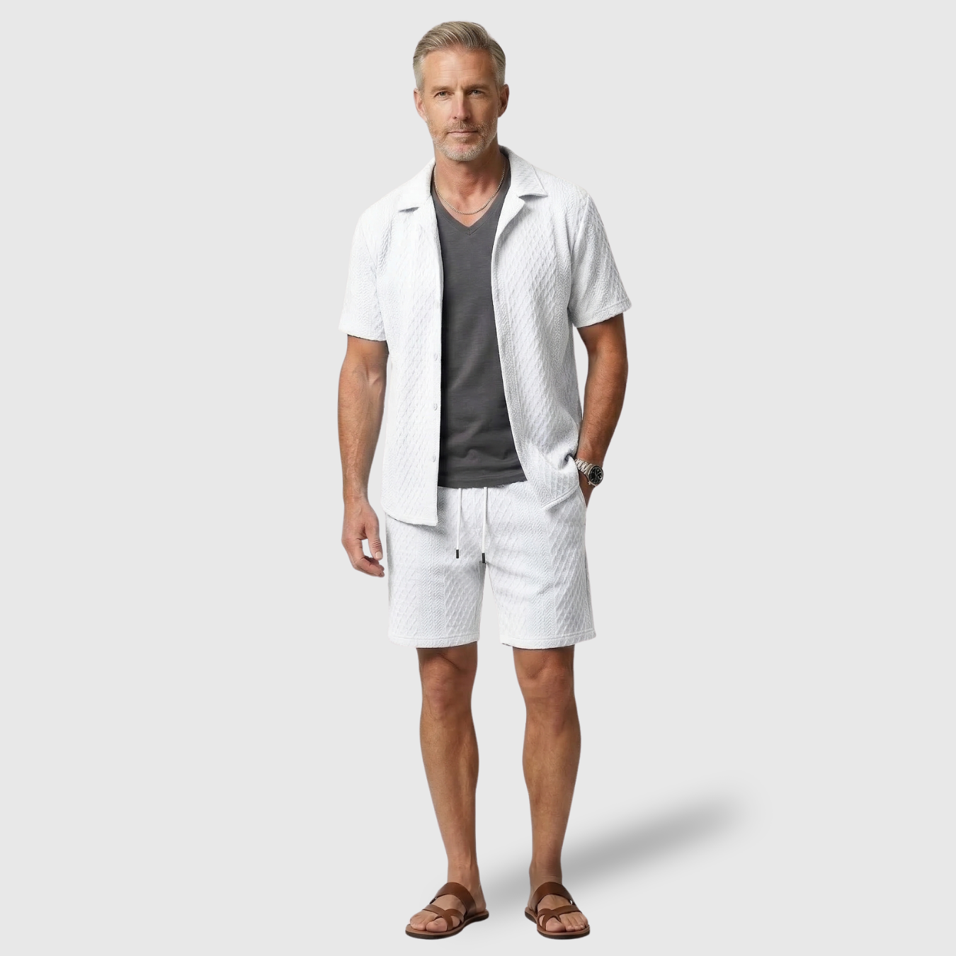 Ensemble homme chemise et short manches courtes coupe décontractée été