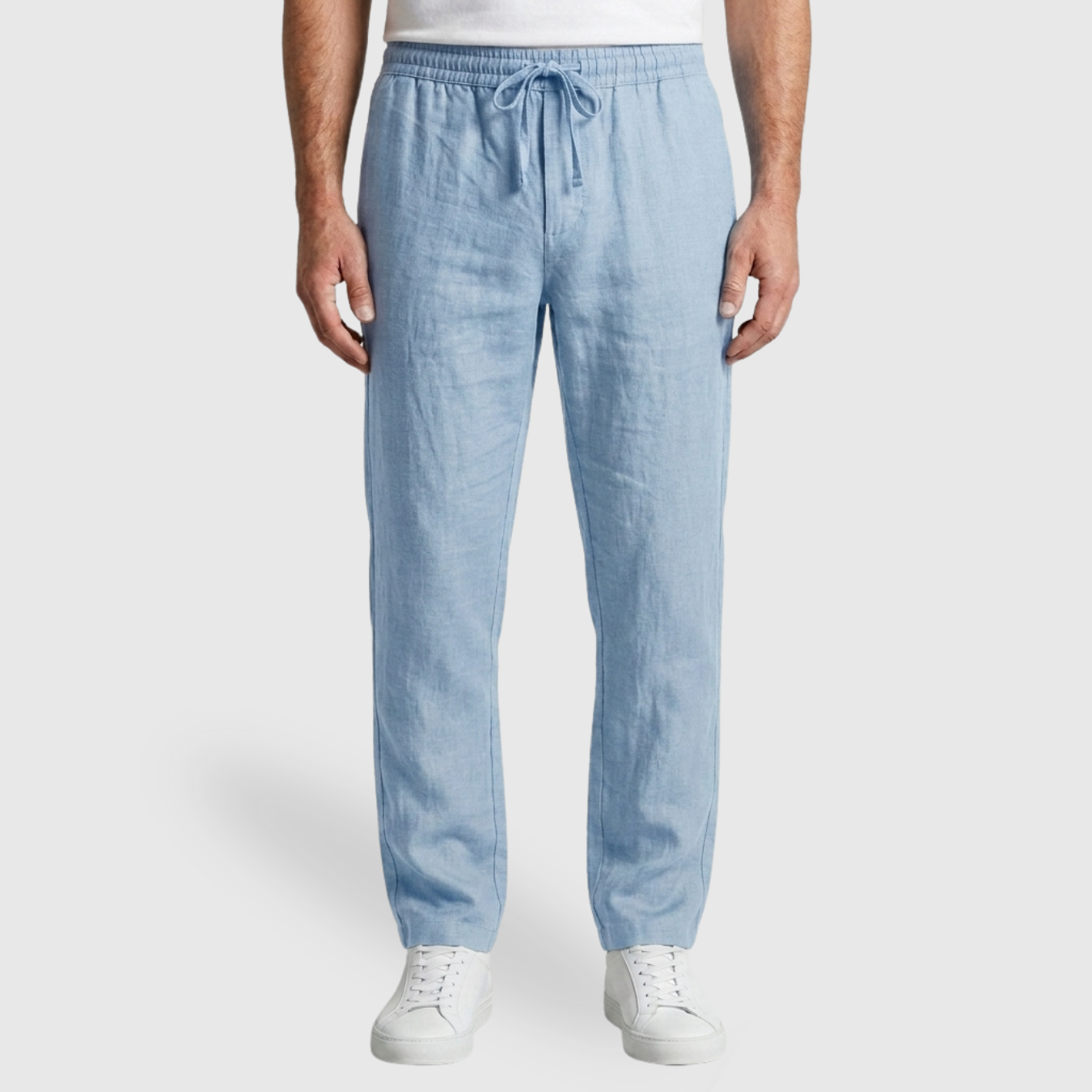 Pantalon homme coton lin taille élastique avec cordon coupe droite