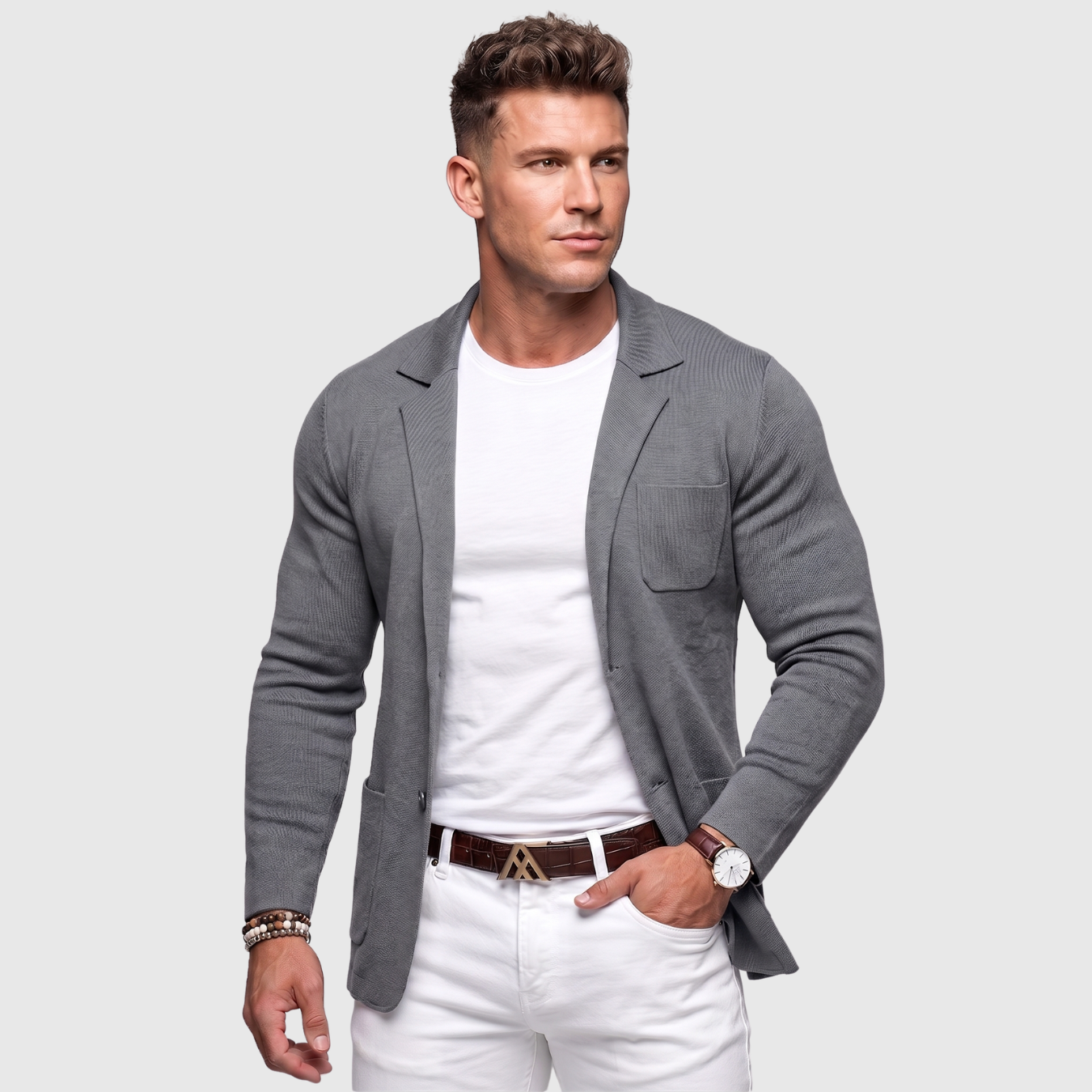 Blazer homme maille décontracté coupe ajustée style casual chic