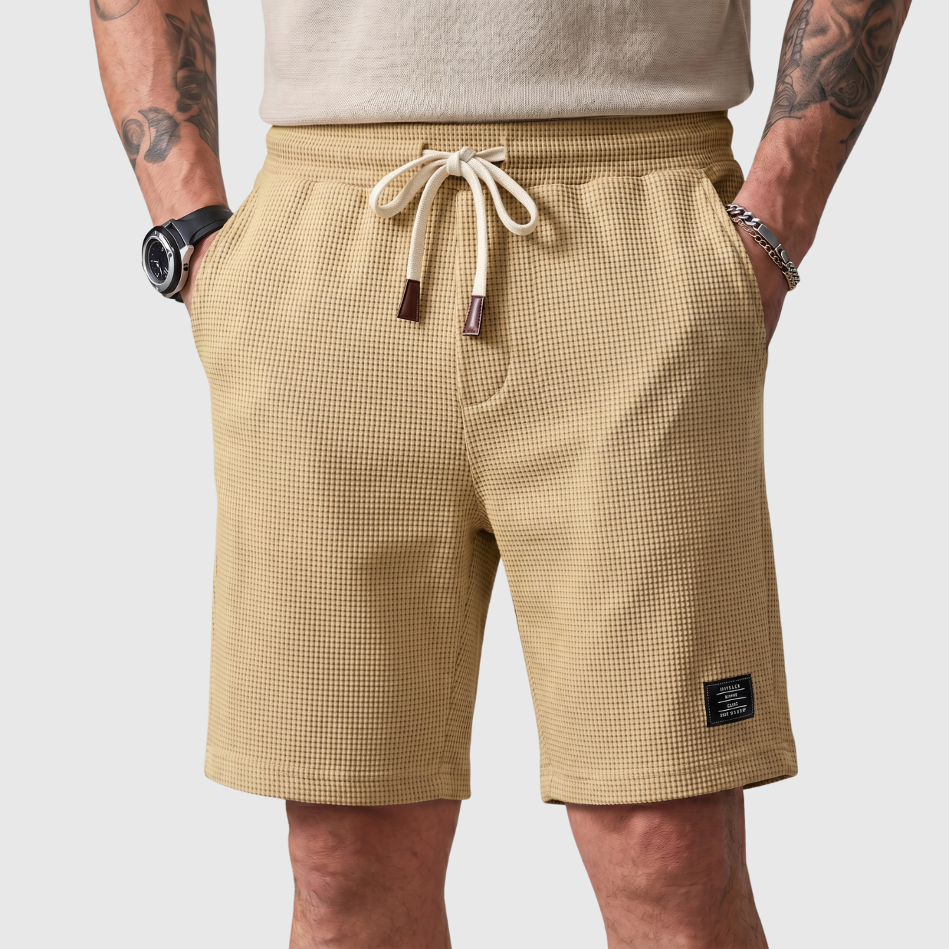 Short homme décontracté taille élastique à cordon coupe droite