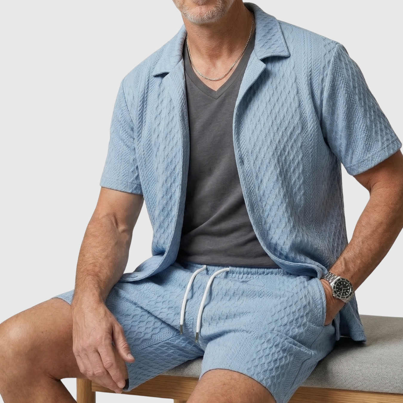 Ensemble homme chemise et short manches courtes coupe décontractée été