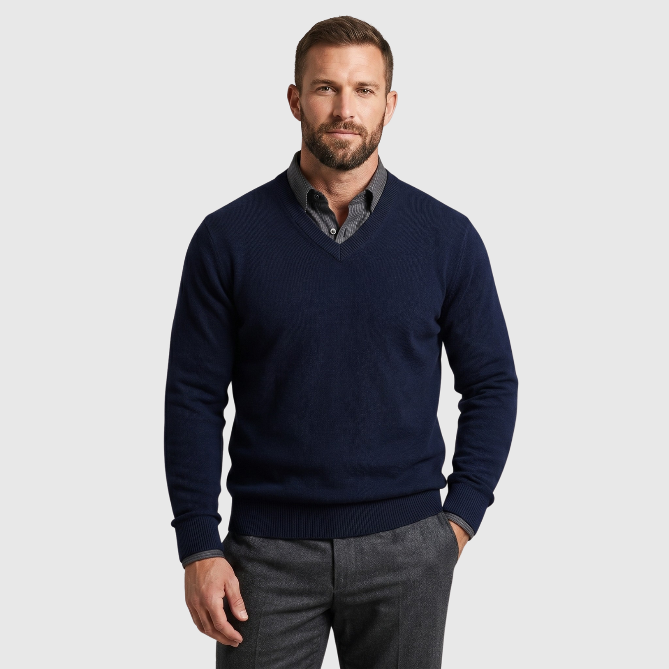 Pull homme cachemire col V coupe ajustée manches longues