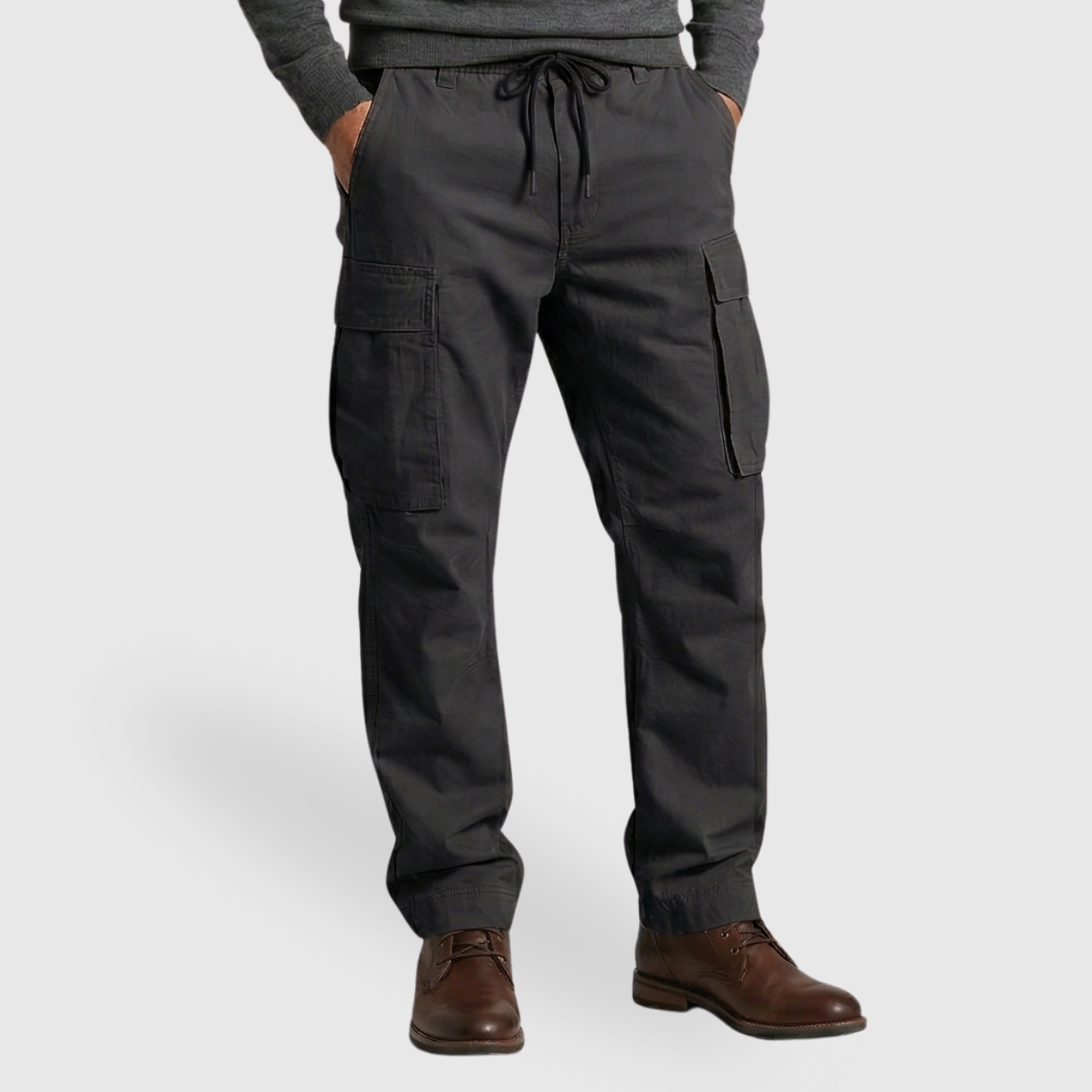 Pantalon cargo homme coton coupe ample taille élastique cordon de serrage