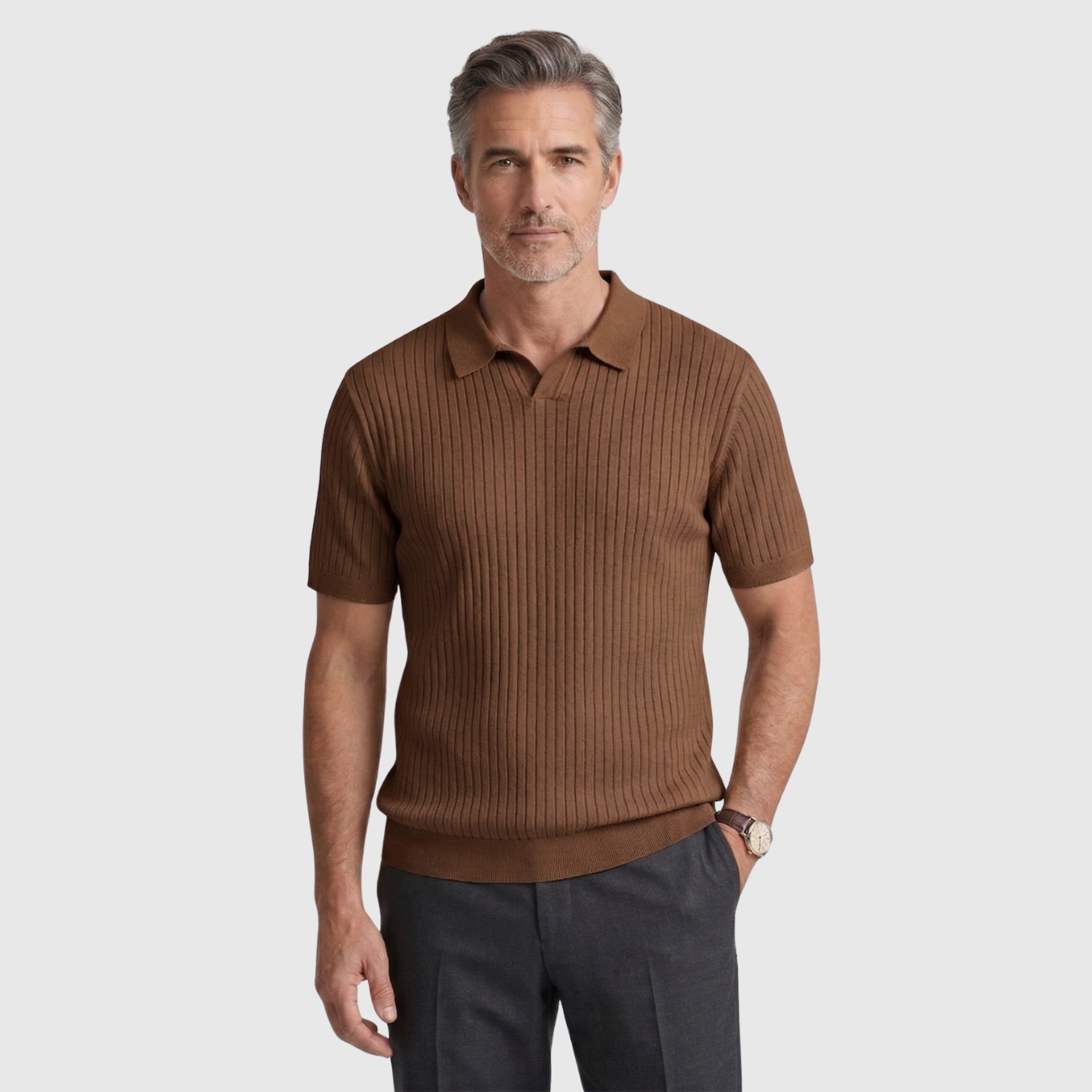 Polo homme maille côtelée manches courtes col boutonné coupe ajustée coton