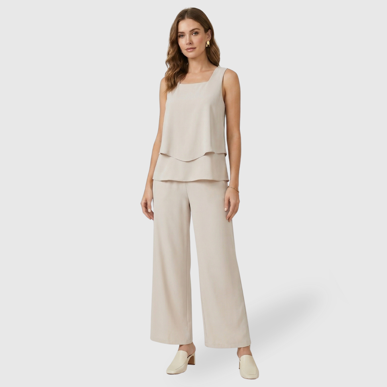 Ensemble femme deux pièces pantalon et top coupe fluide taille haute