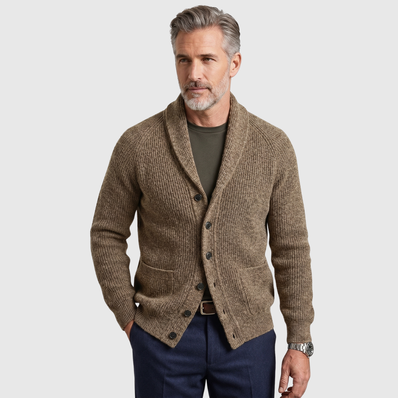 Gilet homme laine col V boutonné manches longues coupe droite