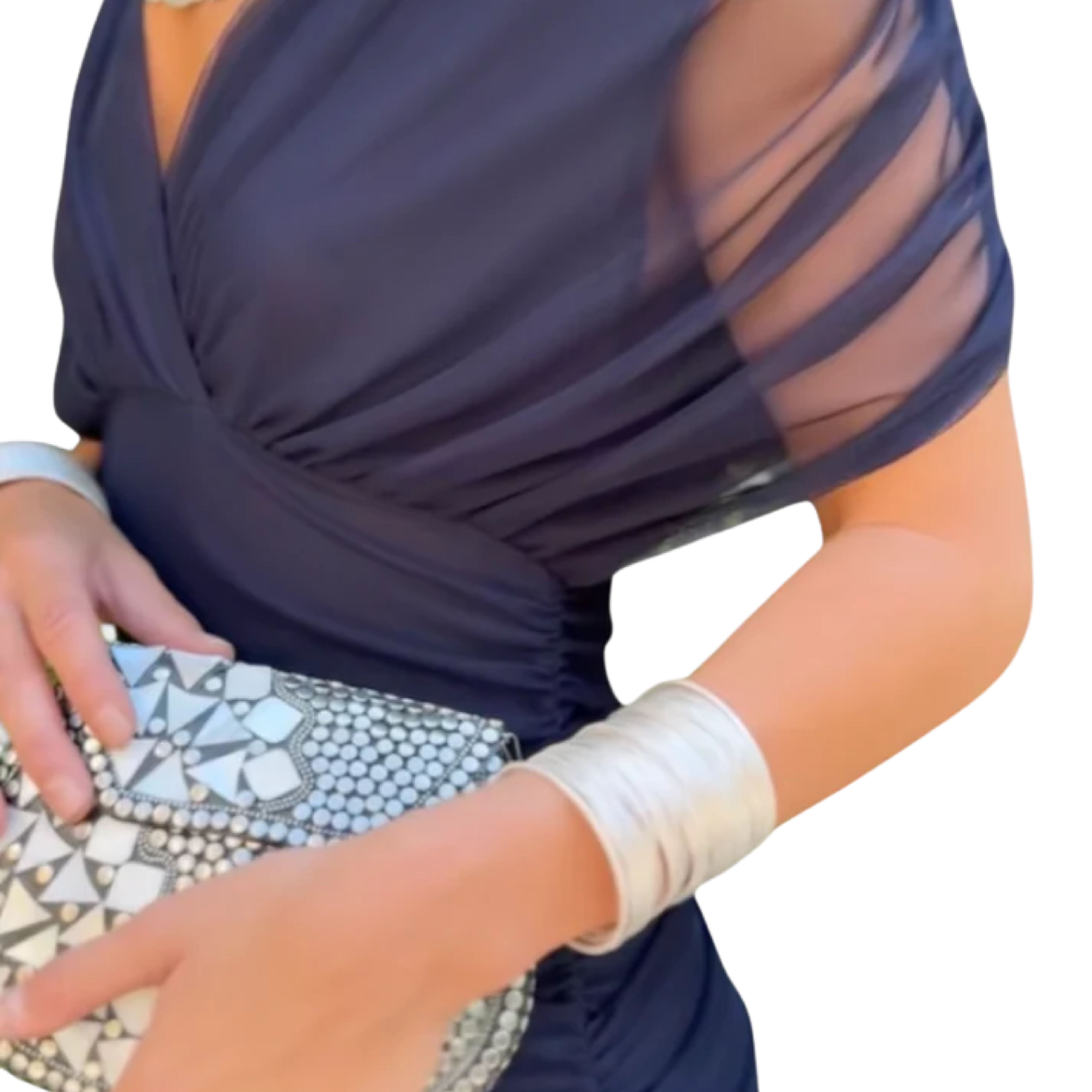 Robe maxi évasée — col en V et manches flottantes — cérémonie