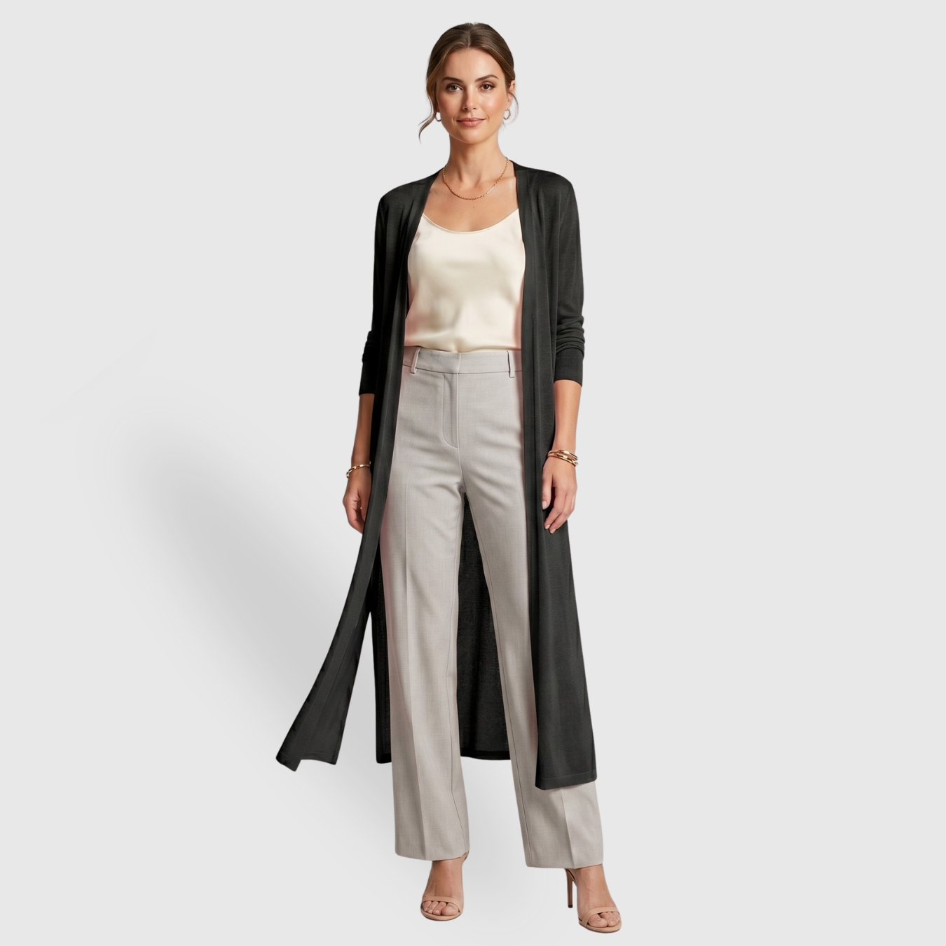 Gilet long femme léger ouvert coupe fluide manches longues