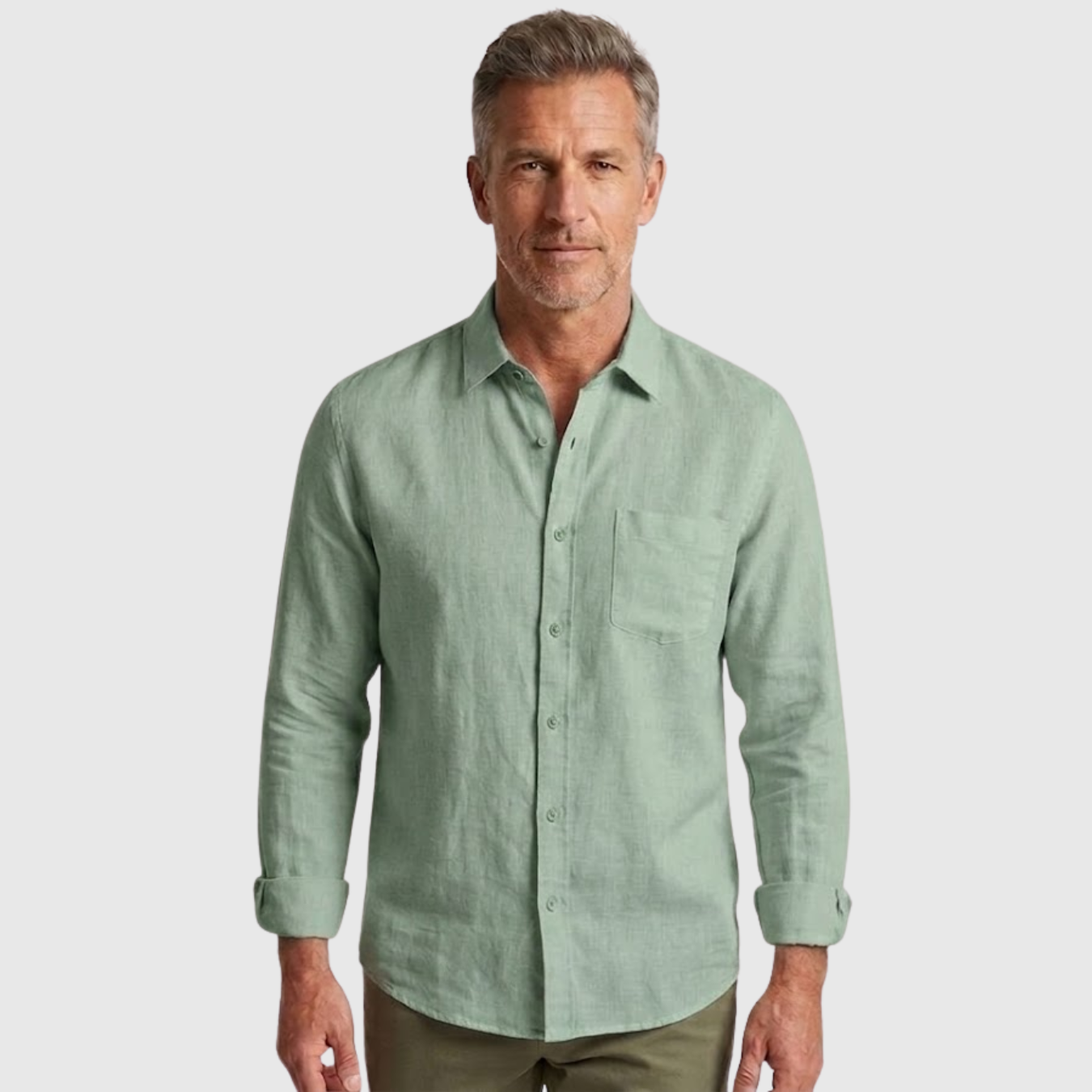 Chemise en lin homme manches longues col boutonné coupe légère respirante