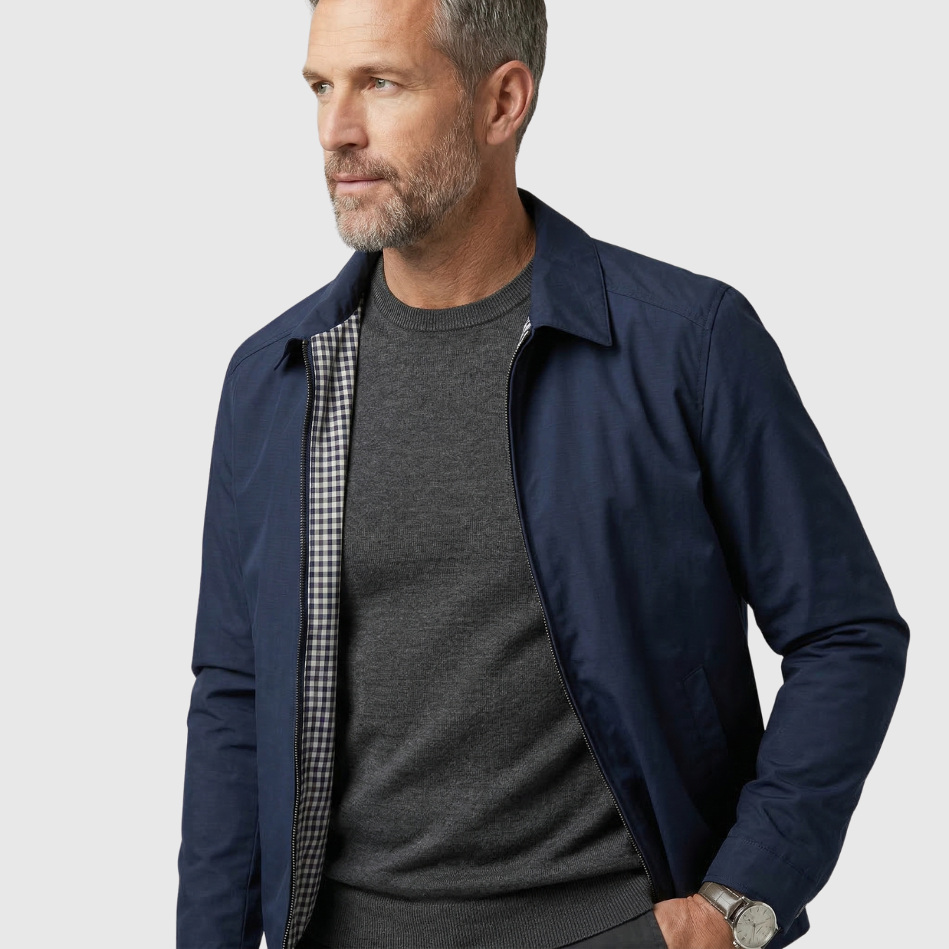 Veste homme mi-saison col montant fermeture zippée coupe ajustée casual business