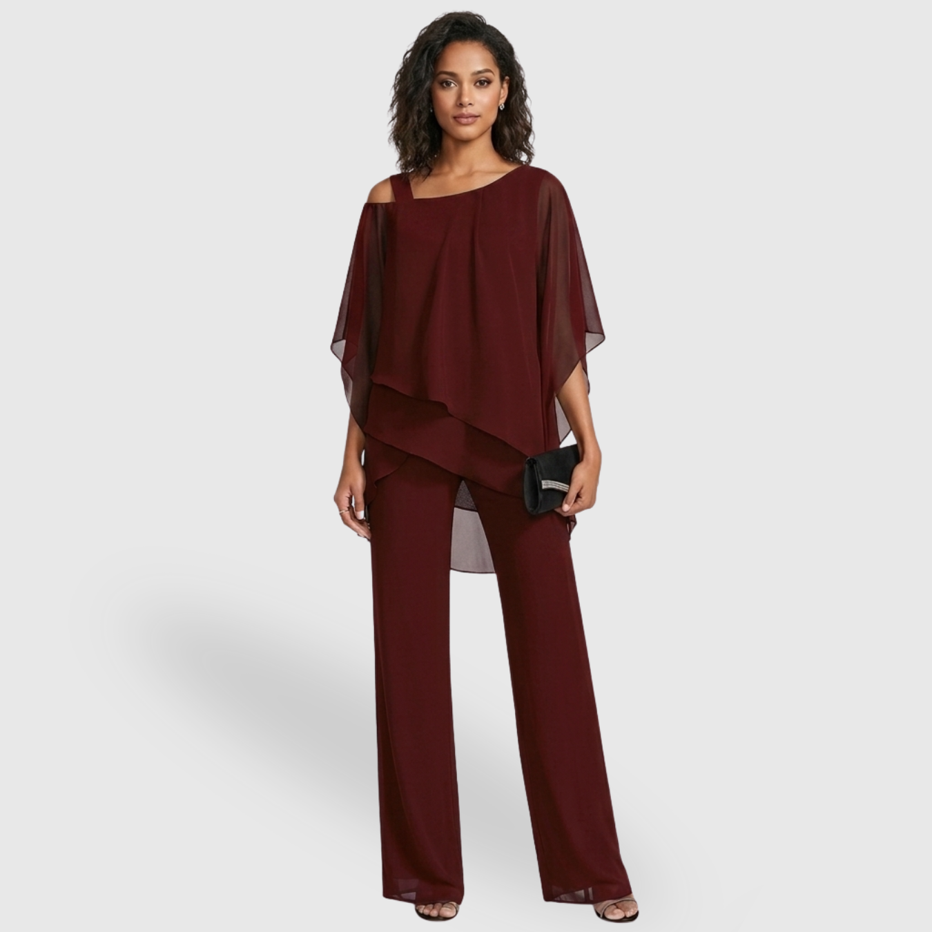 Combinaison femme épaules dénudées pantalon large coupe fluide