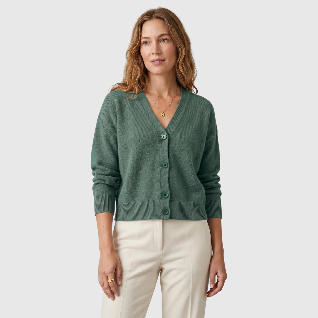Gilet femme col V boutonné manches longues coupe décontractée