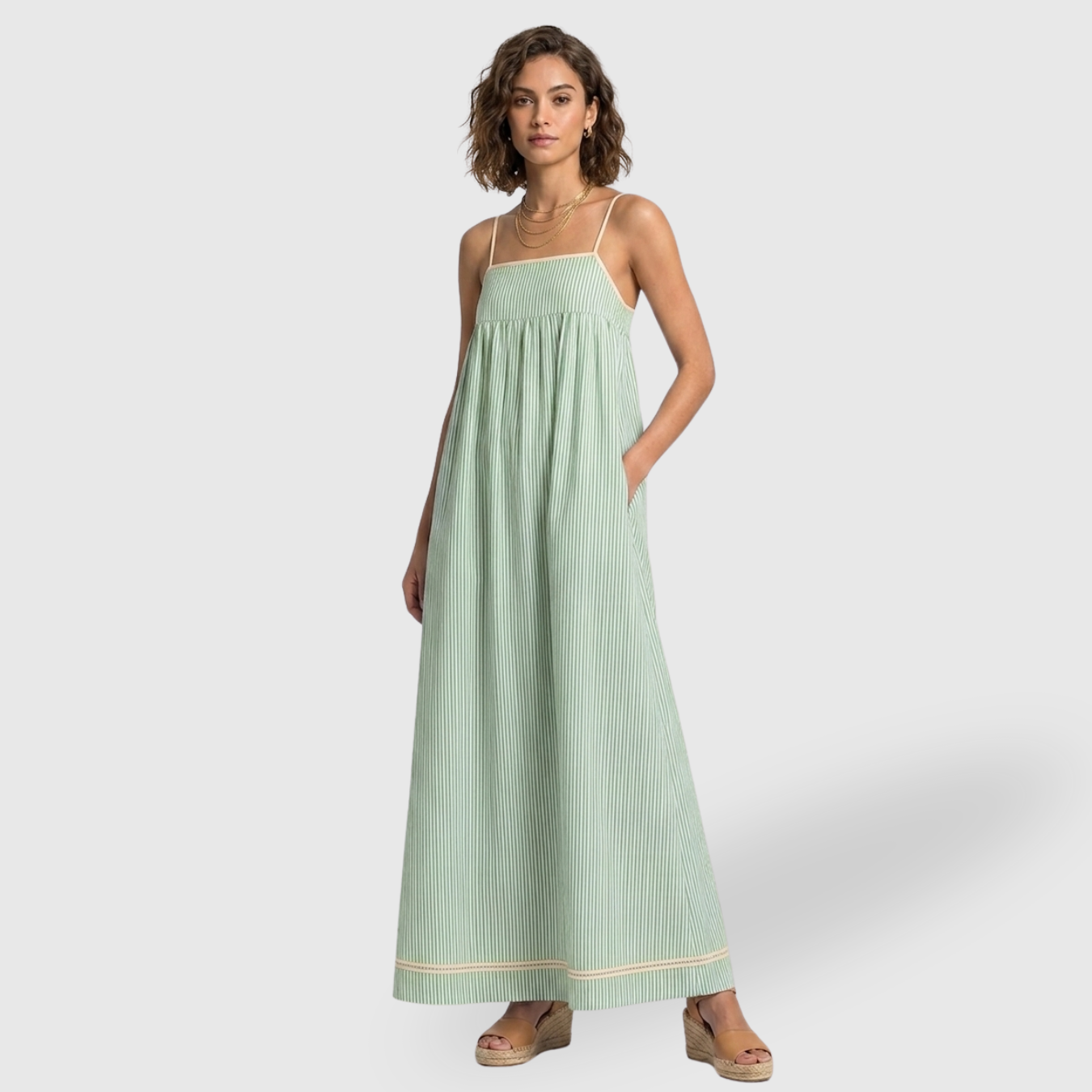 Robe longue femme à bretelles rayée coupe ample
