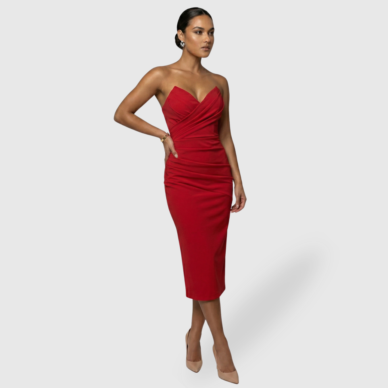 Robe bustier femme longue élégante coupe ajustée sans manches