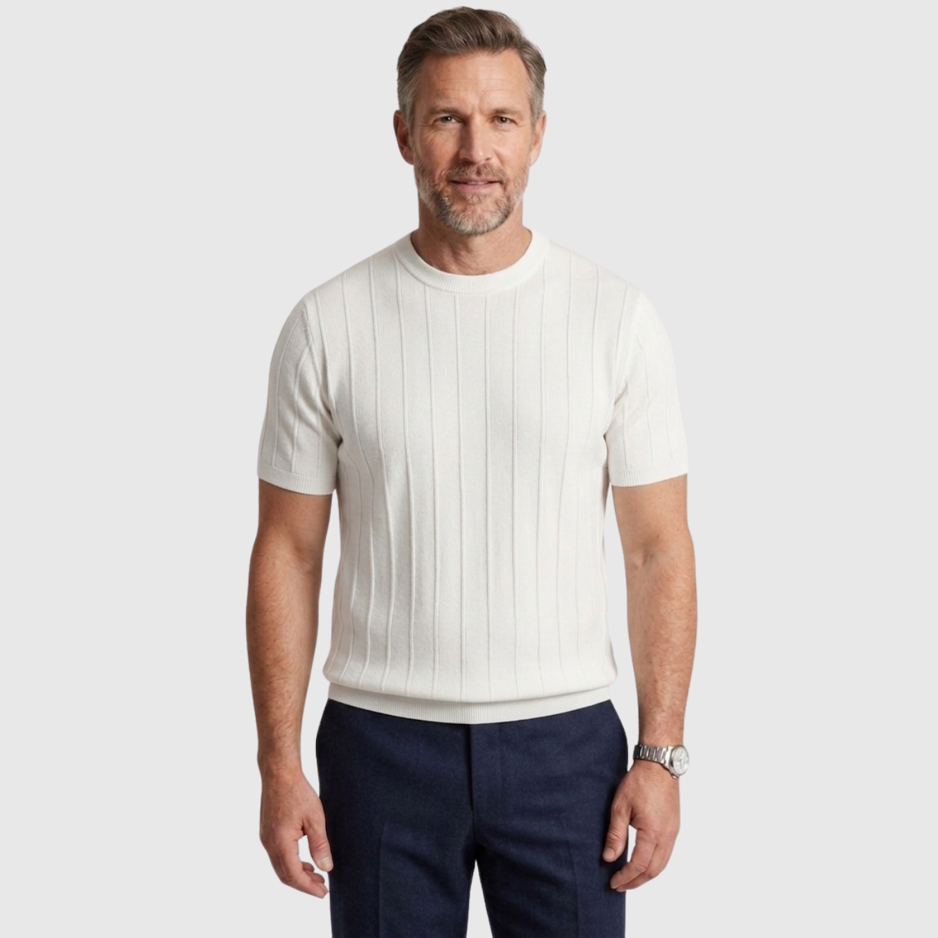 T-shirt homme maille côtelée col rond manches courtes coupe ajustée