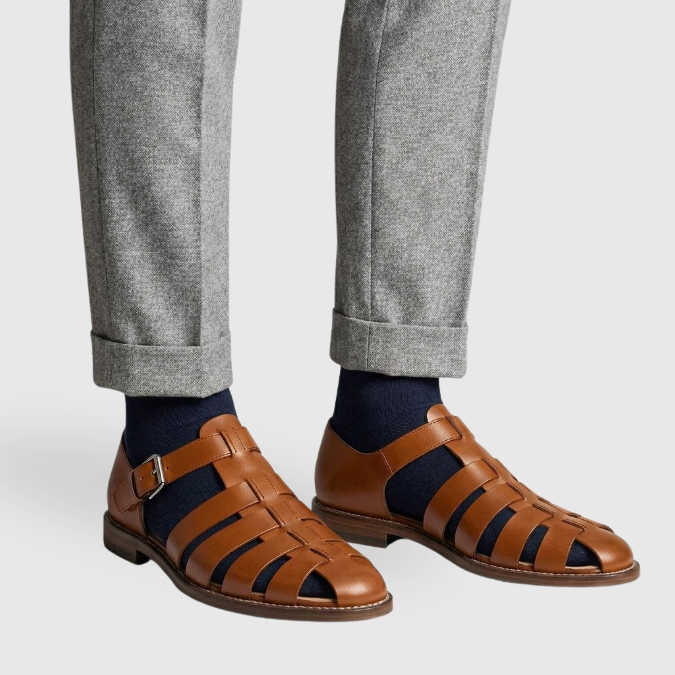 Sandales pêcheur homme similicuir bride à boucle semelle caoutchouc
