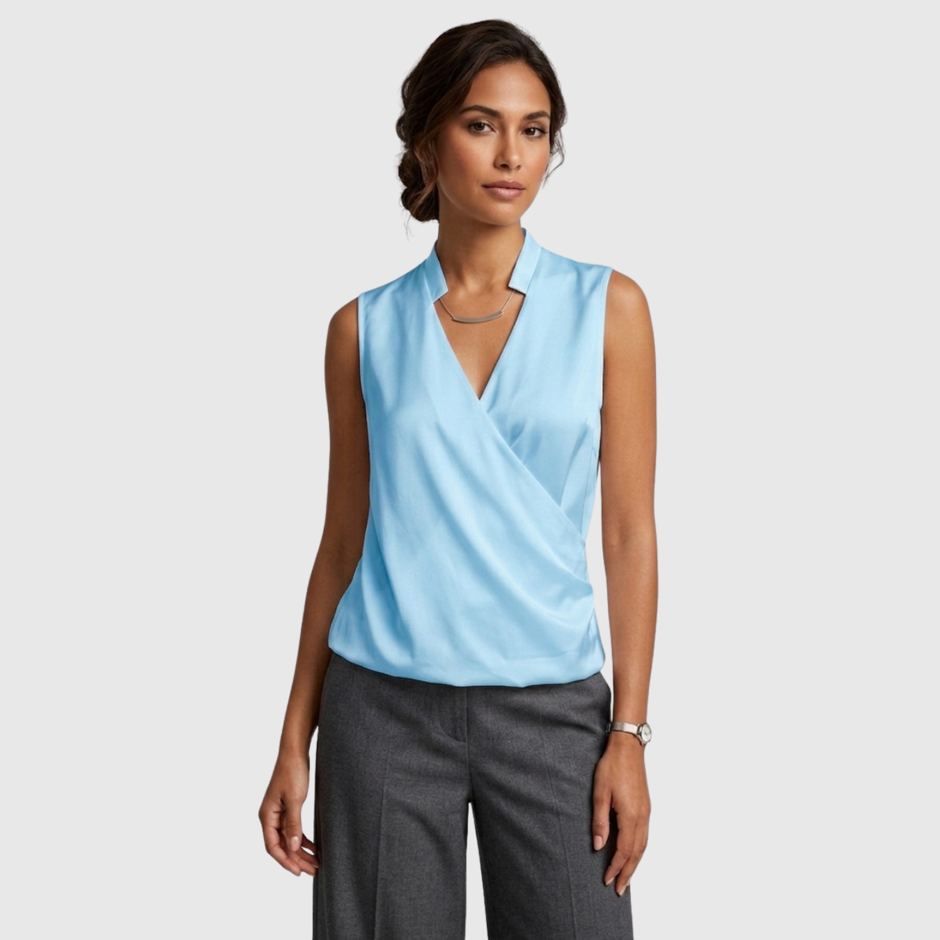 Blouse femme cache-cœur sans manches col V coupe fluide