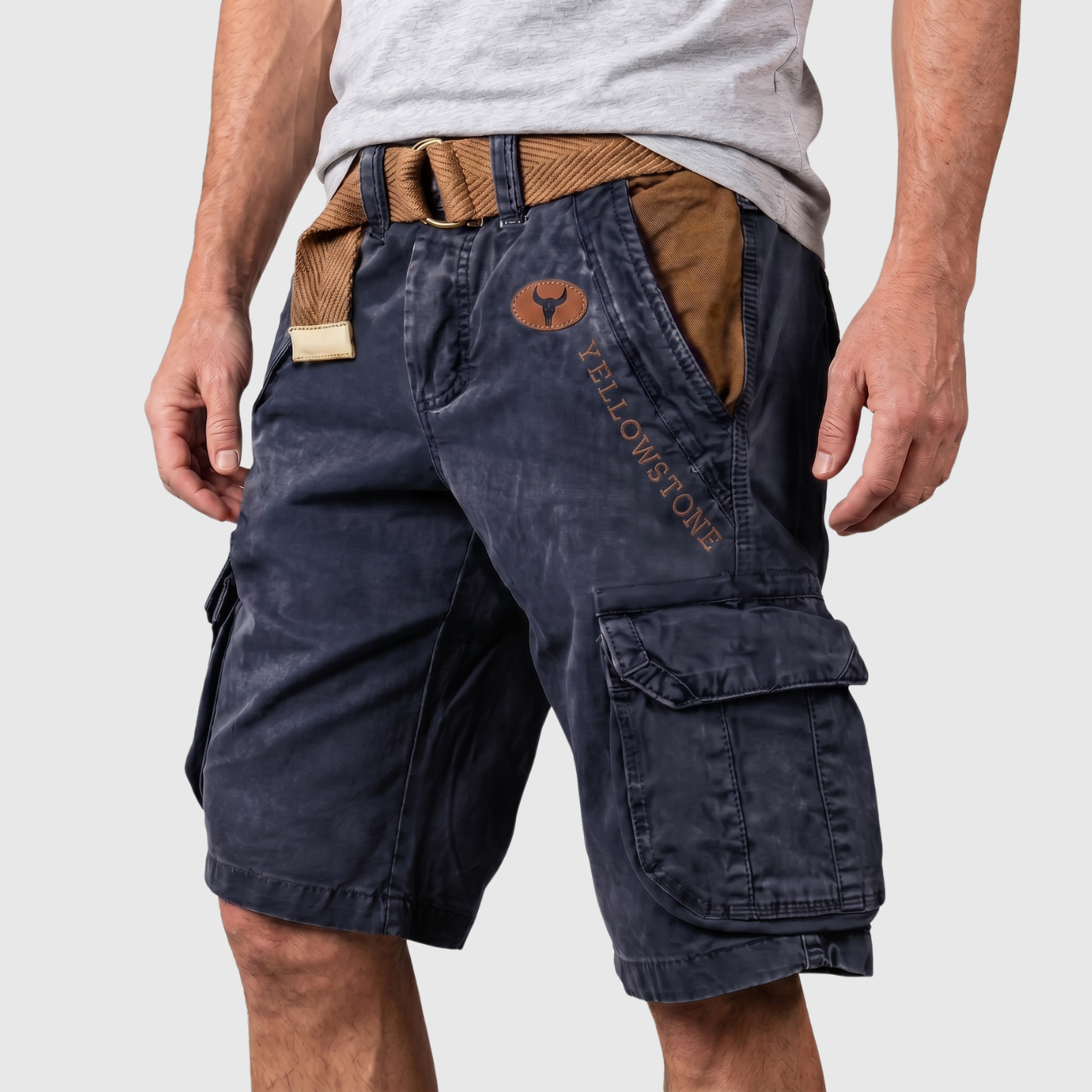 Short cargo homme multipoches coupe décontractée fermeture zippée