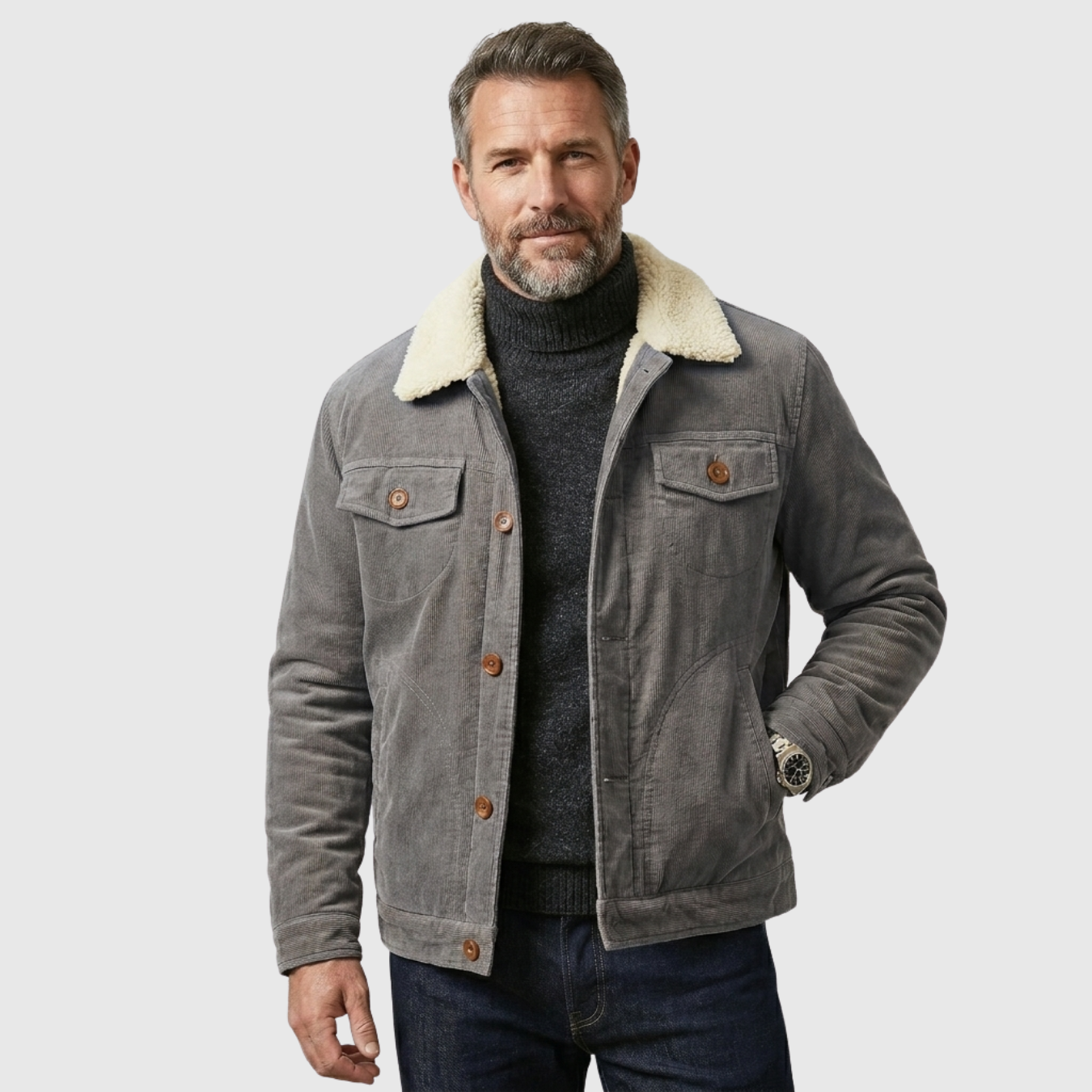Veste en velours côtelé homme col chemise fermeture boutonnée poches multiples