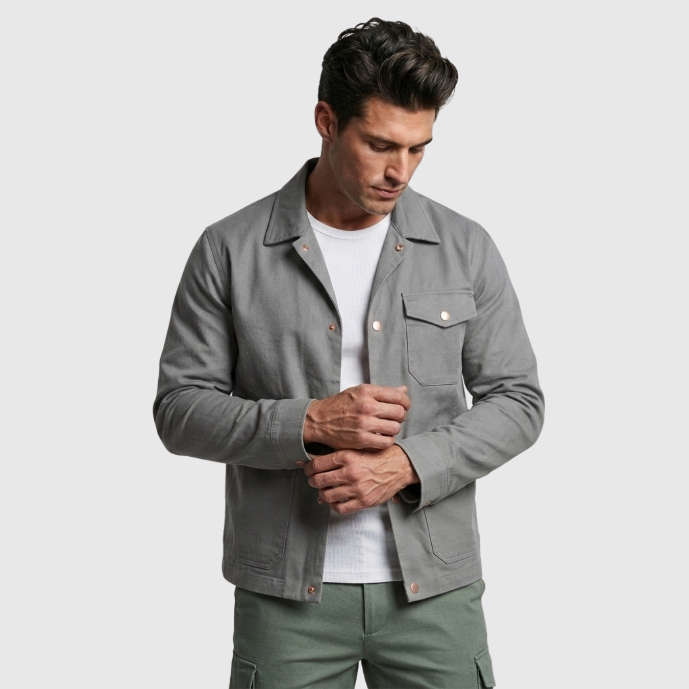 Veste homme boutonnée coupe droite col classique style casual