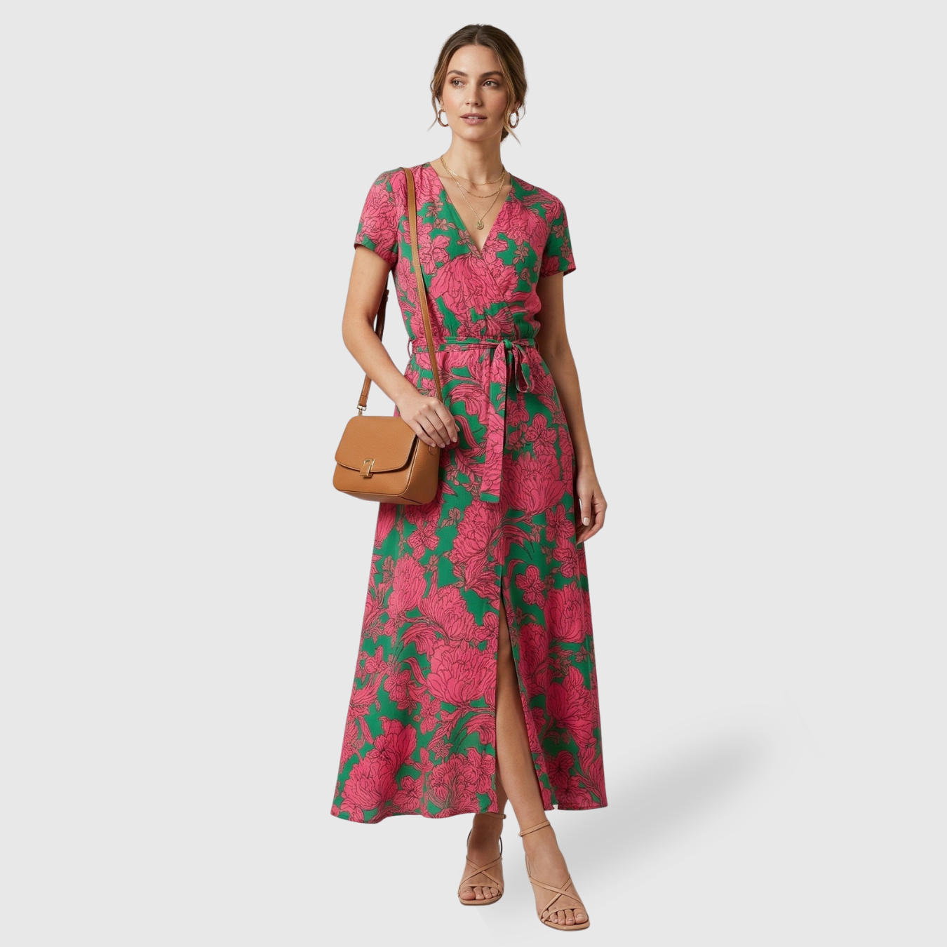 Robe longue femme fluide col en V sans manches coupe ample été