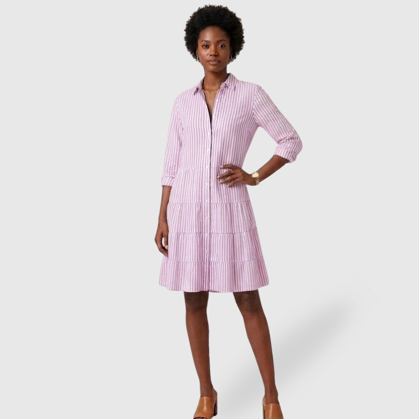 Robe chemise femme boutonnée mini rayée manches longues