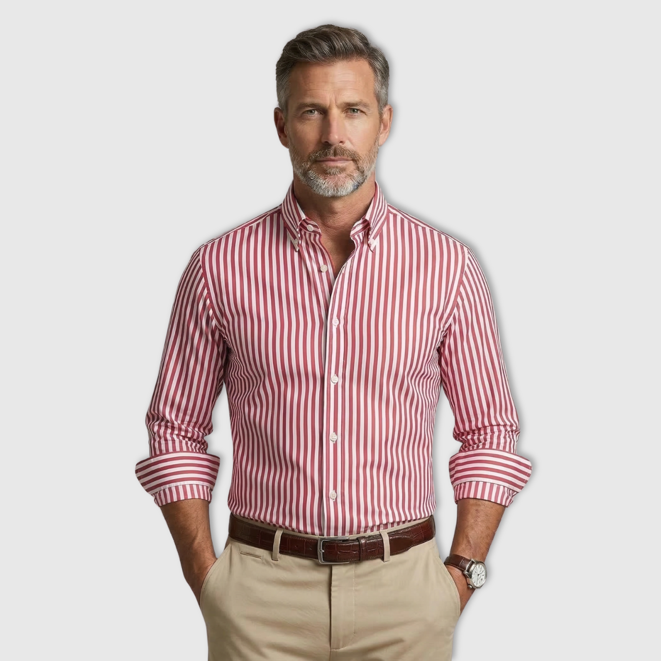 Chemise Homme à Rayures Manches Longues col Boutonné Coupe Classique Coton