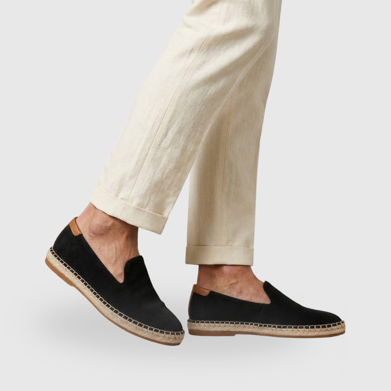 Mocassins homme toile sans lacets semelle corde style espadrille