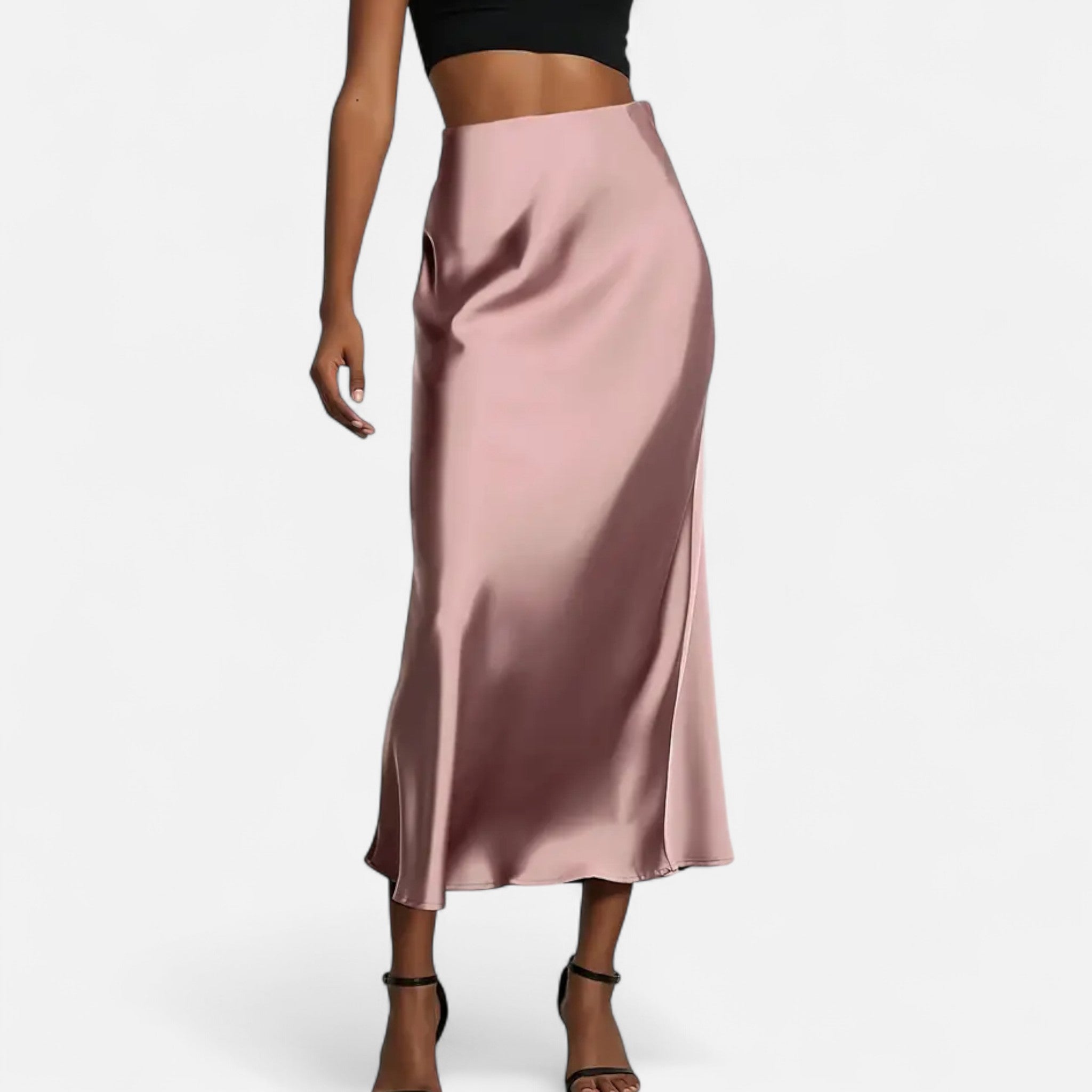 Jupe satin femme taille haute midi élégante