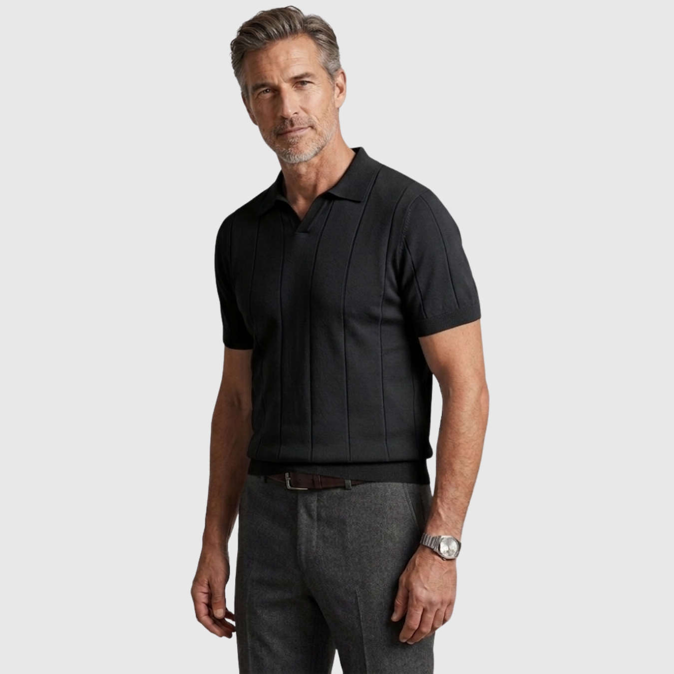 Polo homme coton sans boutons manches courtes col ouvert coupe droite