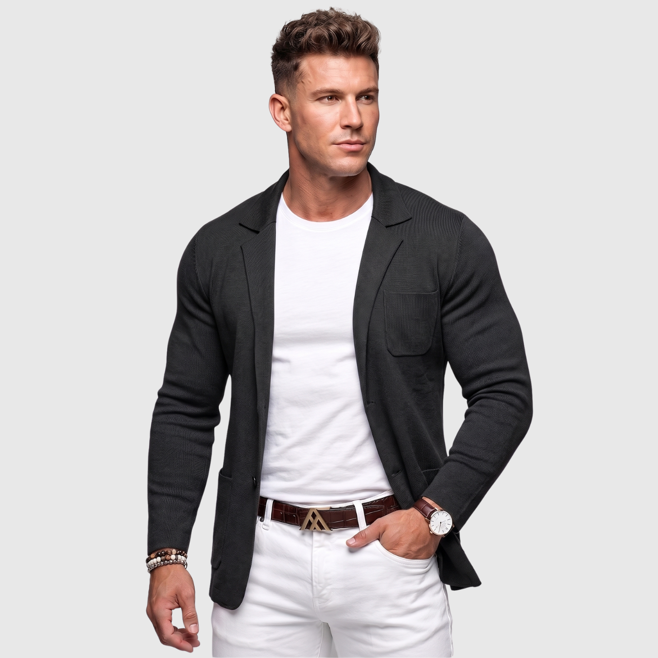 Blazer homme maille décontracté coupe ajustée style casual chic