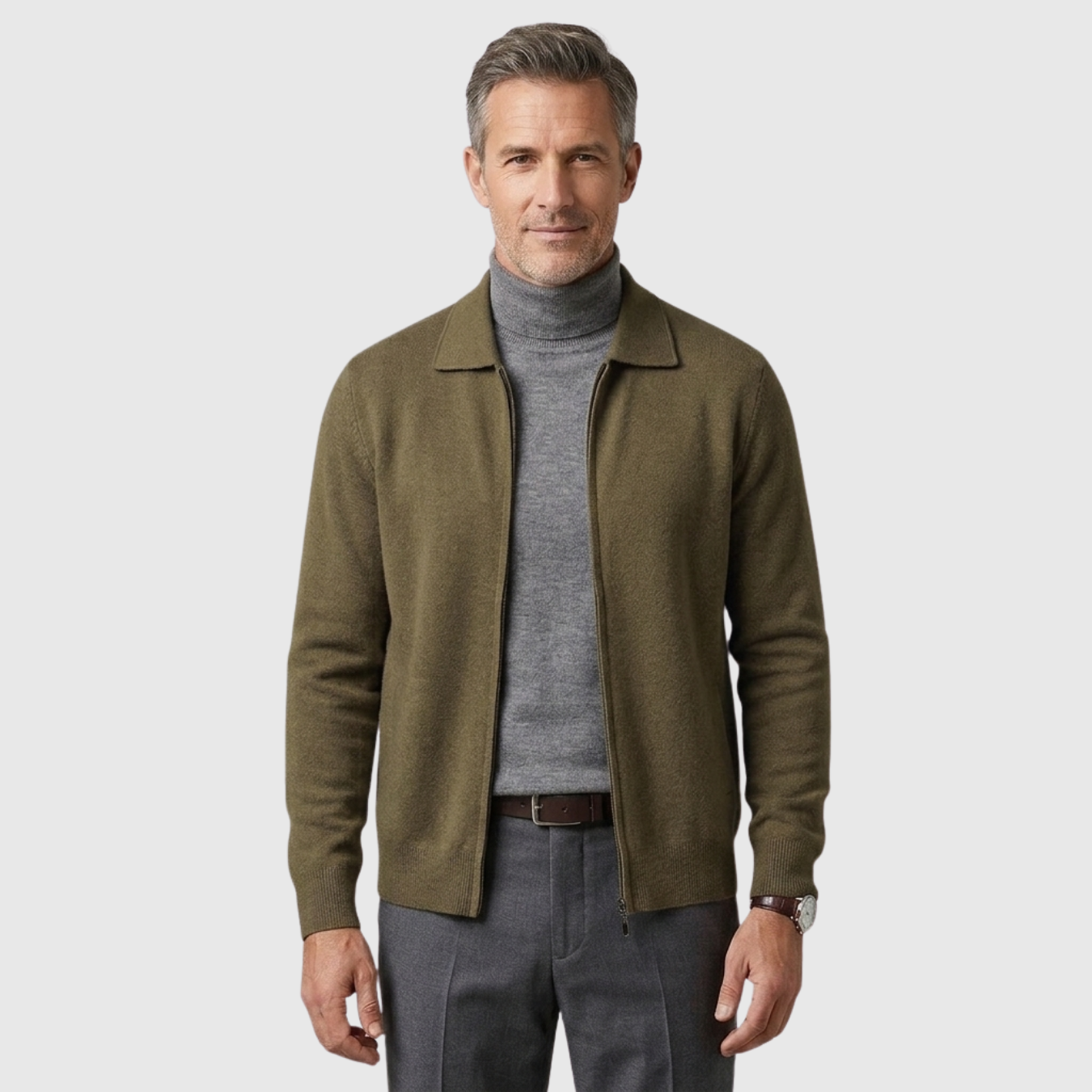 Gilet homme cachemire col chemise maille tricotée fermeture zippée