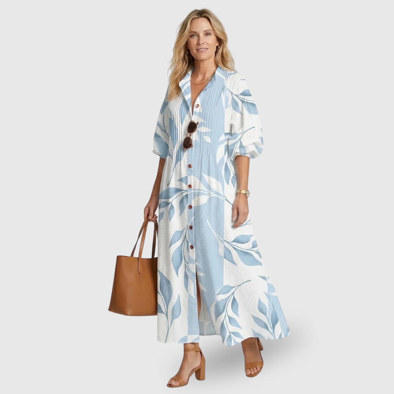 Robe longue femme col en V manches courtes coupe fluide taille empire été