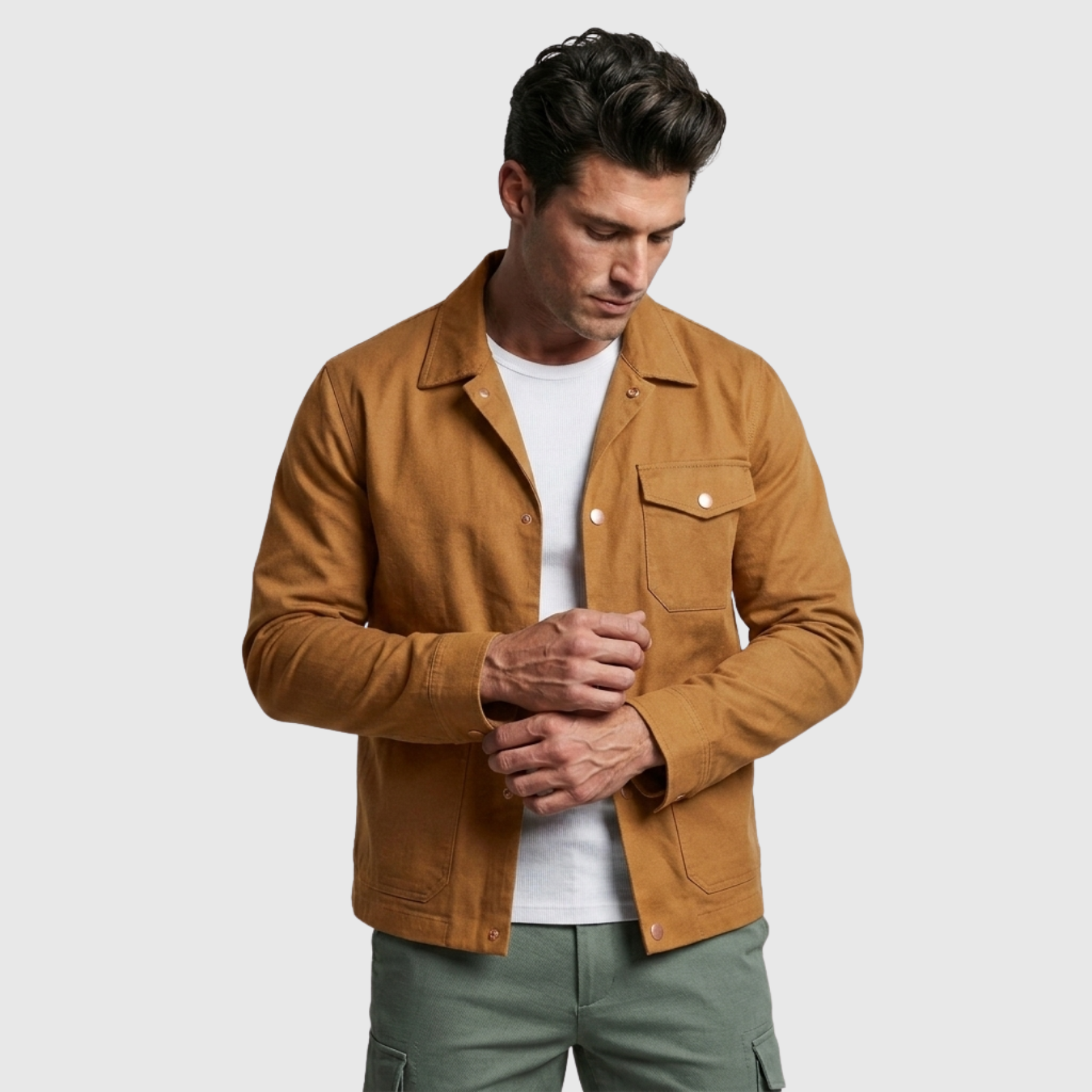 Veste homme boutonnée coupe droite col classique style casual
