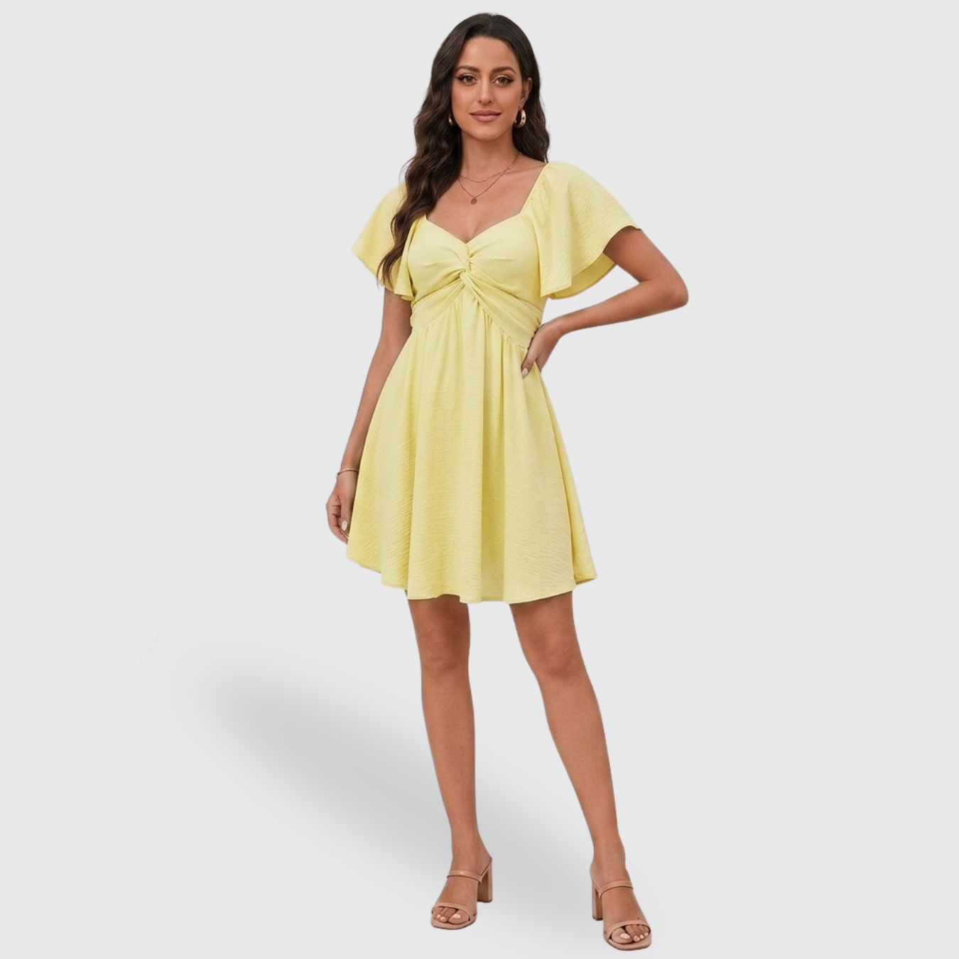 Robe courte femme col cœur manches volantées coupe évasée fluide